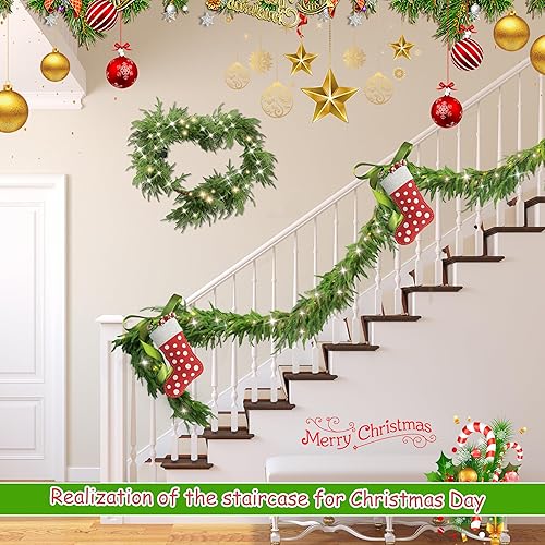 Miniatura 4 de Guirnalda de pino Norfolk de Navidad de 6 pies con 100 luces LED, guirnalda densa de pino Norfolk de tacto real, guirnaldas artificiales para