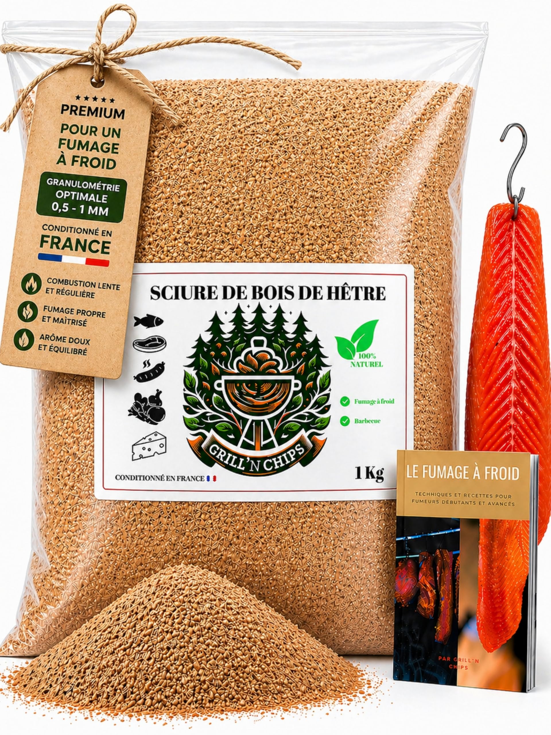 Sciure de Bois de Hêtre 1 Kg pour Fumage à Froid – Compatible Générateur de Fumée Froide – Pour Viande, Poisson, Barbecue – 100% Naturelle – Fabriquée en France – Guide PDF à Télécharger Offert