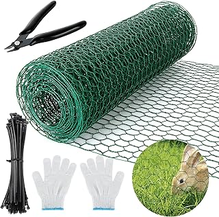 GOYADA 0.4m x 5m Chicken Wire Mesh Roll, Anti-rust Galvanised Wire Mesh Roll, 25mm Hole Size Chicken Wire Mesh Fence with Gloves, Pliers and Zip Ties for Chicken, Rabbit, Dog, Cat, Rats, Fox, Badger