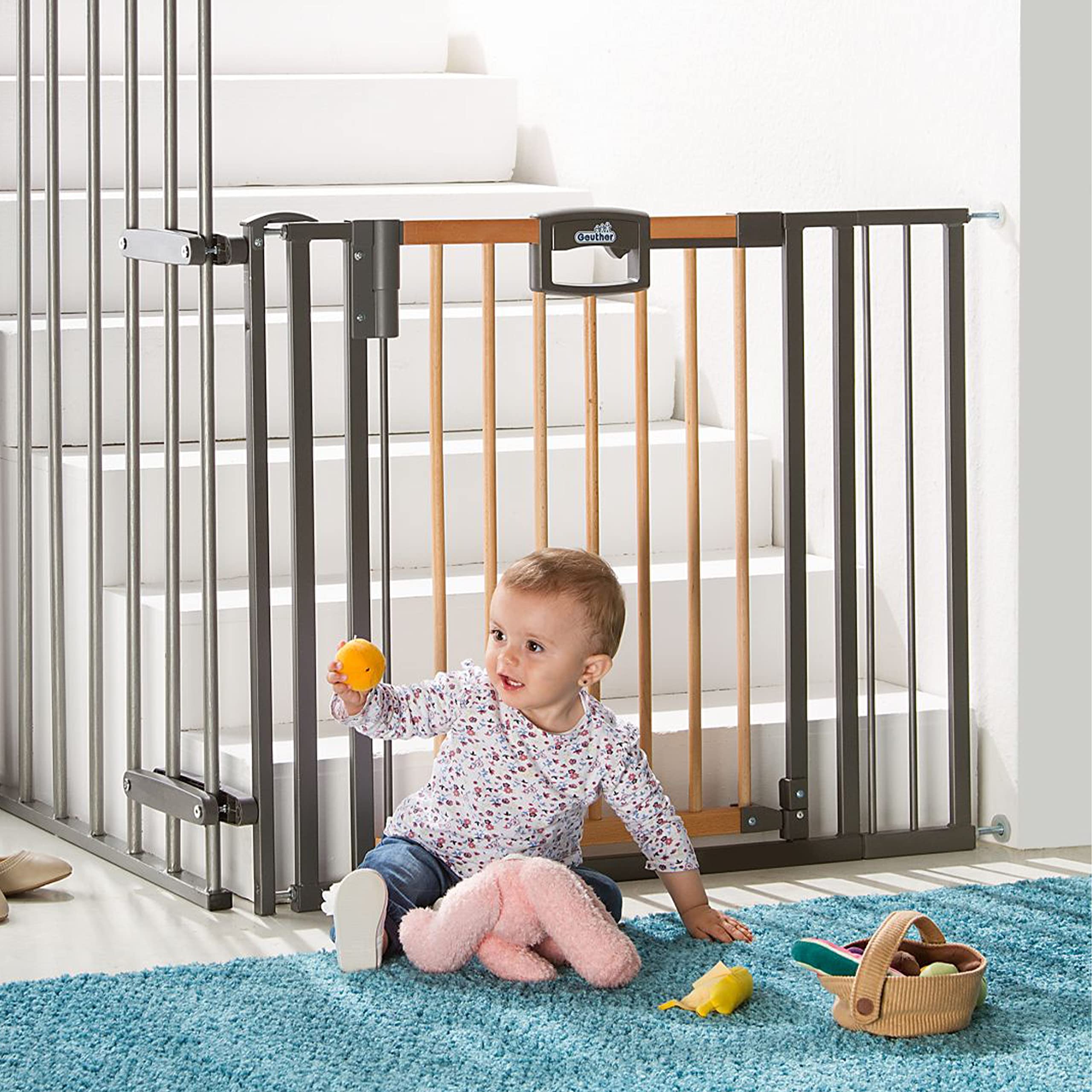 Geuther Rallonge EASYLOCK PLUS | Adaptation : 32 cm | Extension stable | Sans percer | Convient pour toutes les barrières Easylock | Combinable avec des sets de pinces supplémentaires | Anthracite