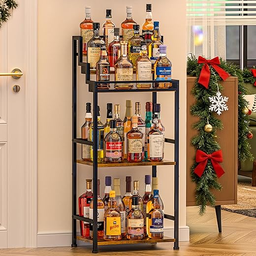 Trapezoidal Liquor Cabinet Bar for Home, Stepped Wine Rack Freestanding Floor, Corner Syrup & Whiskey Stand, Large-Capacity Alcohol Bottle Storage Display Shelf Living Room, Patent Pending