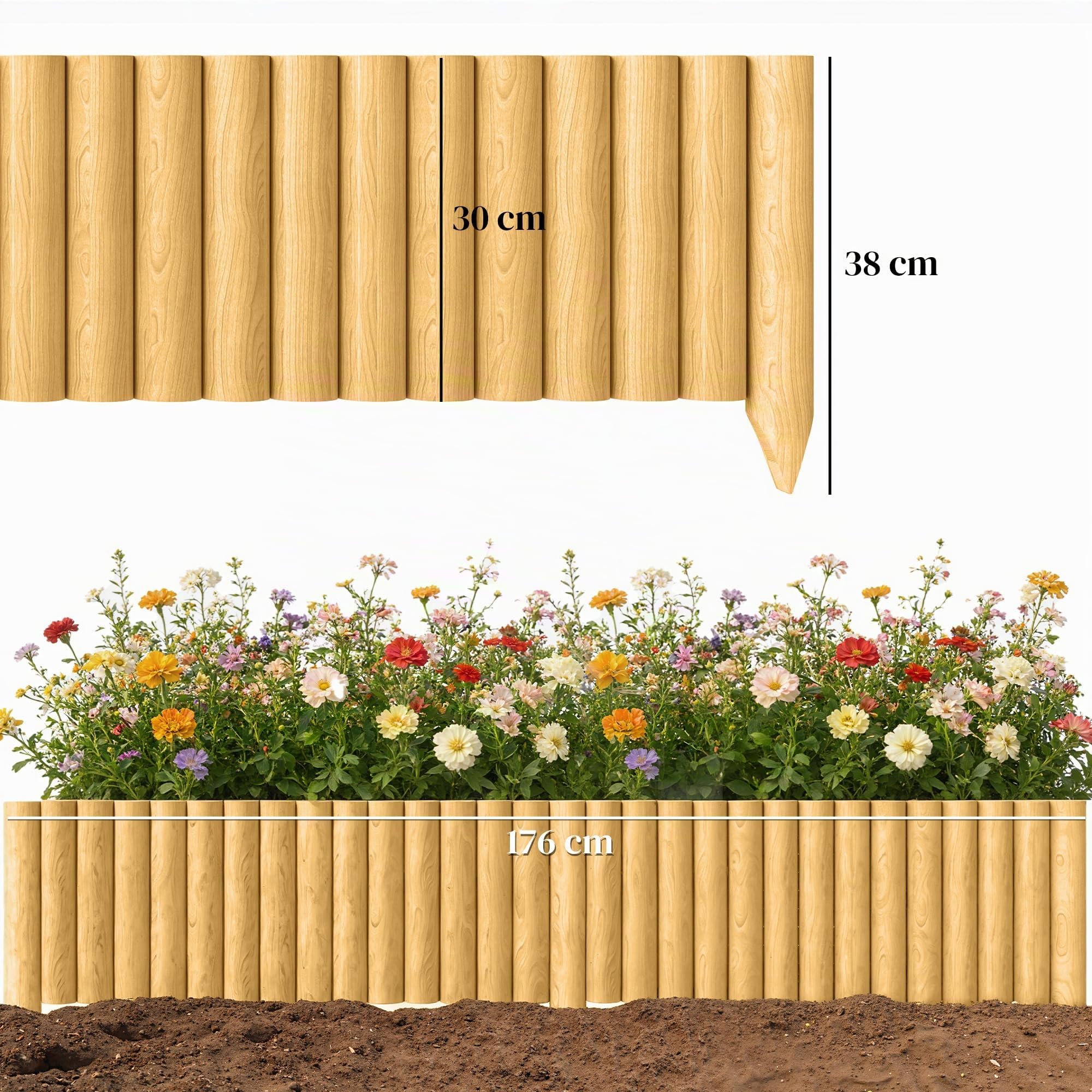 Outsunny Valla de Jardín de Madera 176x38 cm Barrera Natural | Resistente, Fácil de Instalar, Decorativa Exterior, Huerto, Patio, Terraza, Césped