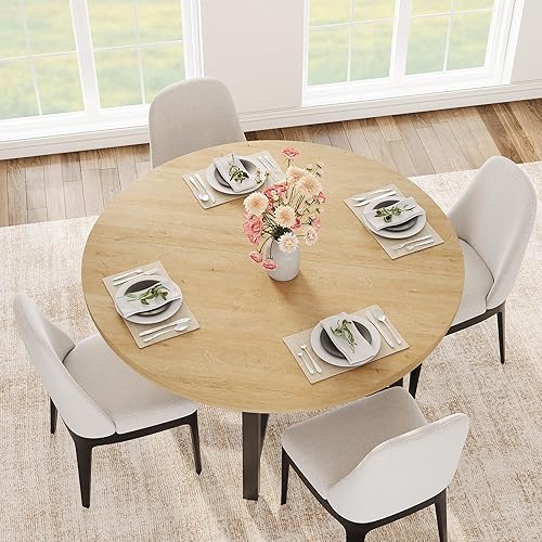 Miniatura 10 de IDEALHOUSE Mesa de comedor redonda de 47 pulgadas para 4, mesa de comedor de cocina con marco de metal resistente, mesa de cocina circular de madera