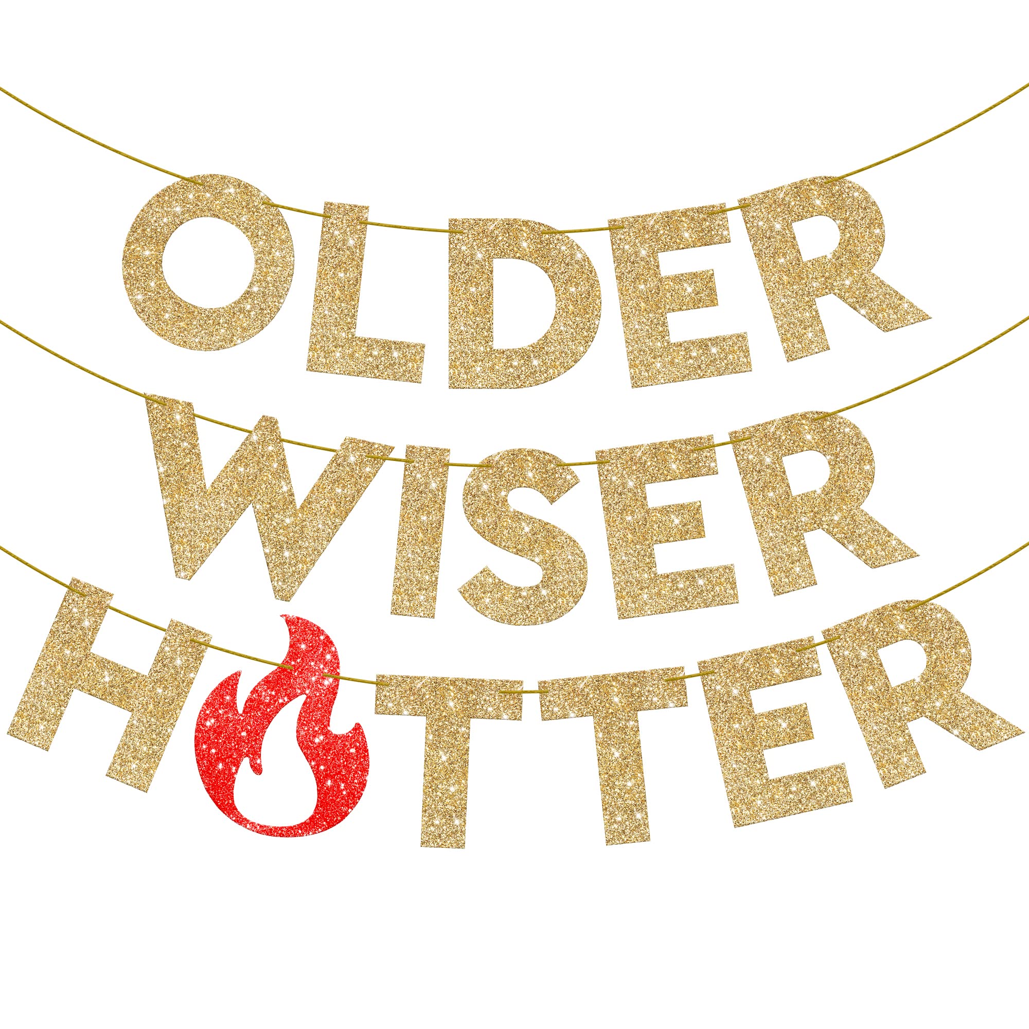 KatchOn, Glitter Gold Older Wiser Hotter Banner - NO DIY | 10 Feet Older Wiser Hotter Birthday Banner, Funny Birthday Decorations | Older Wiser Hotter Birthday Decorations, Happy Birthday Decorations