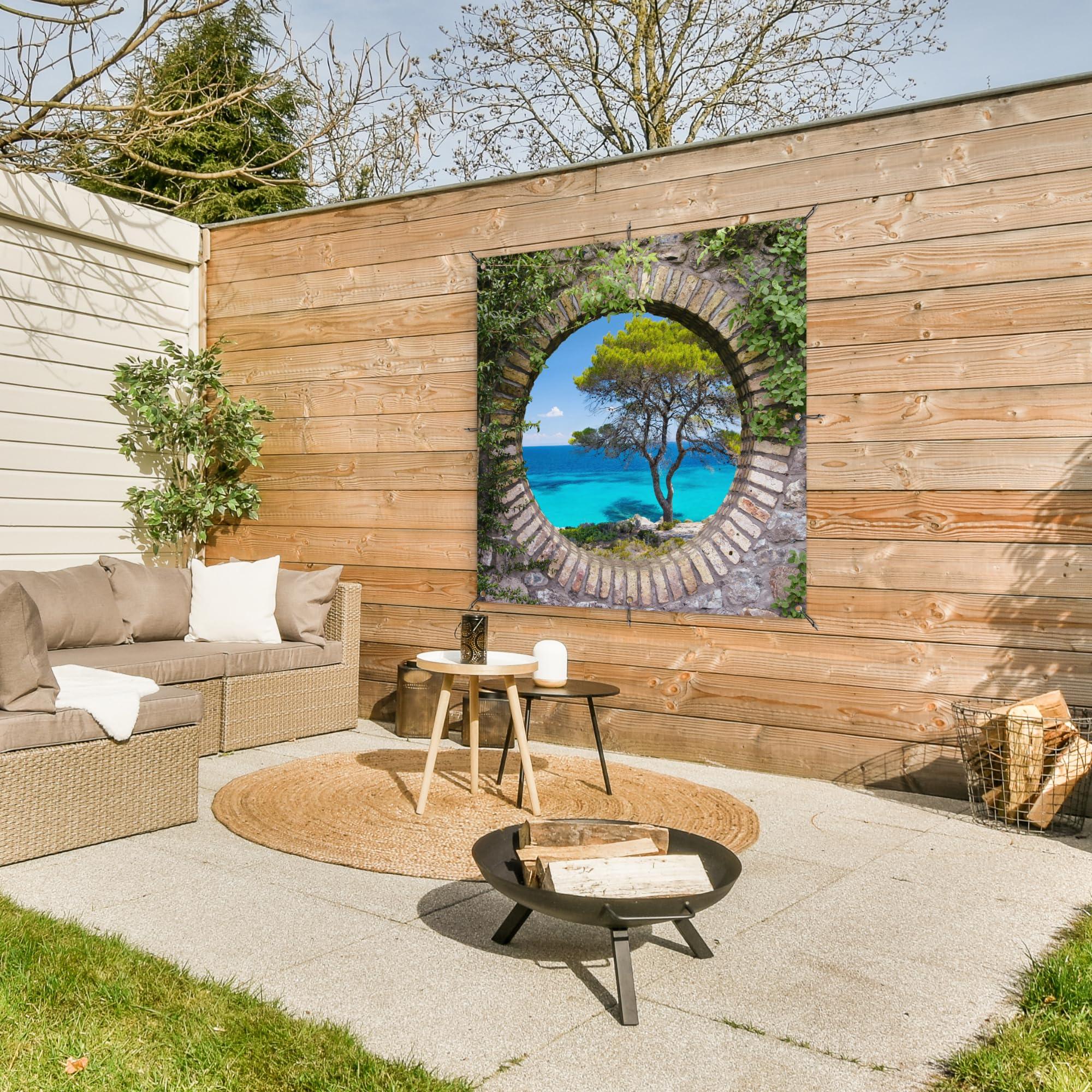 MuchoWow Outdoor-Poster Poster Wanddeko draußen Deko Garten Gartenposter 100x100 cm Meer - Baum - Tropisch