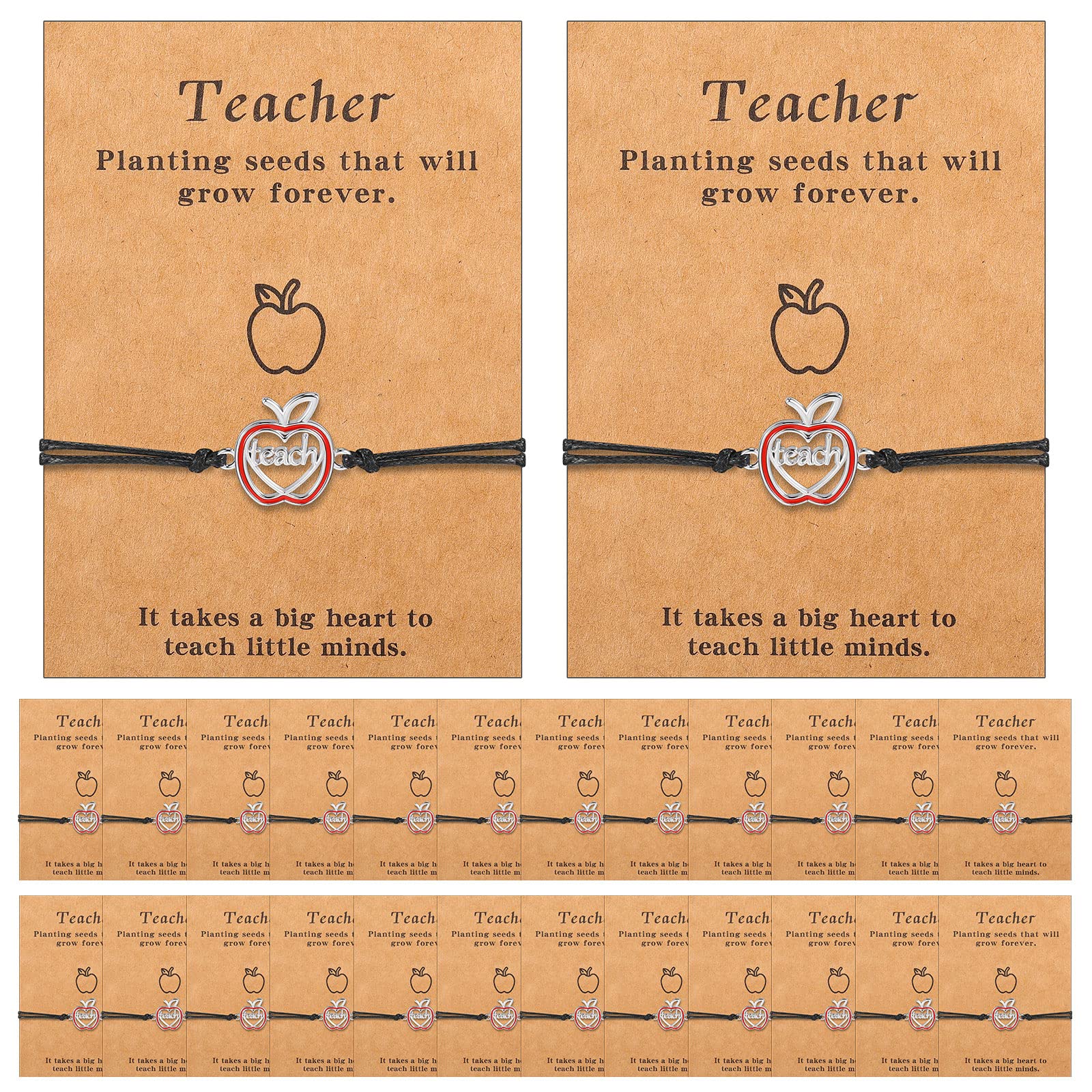 Henoyso 24 Set Graduation Teacher Appreciation Gifts Class of 2026 Thanks Teacher Bracelets with Wish Cards Appreciation Gift Set Adjustable Bracelets