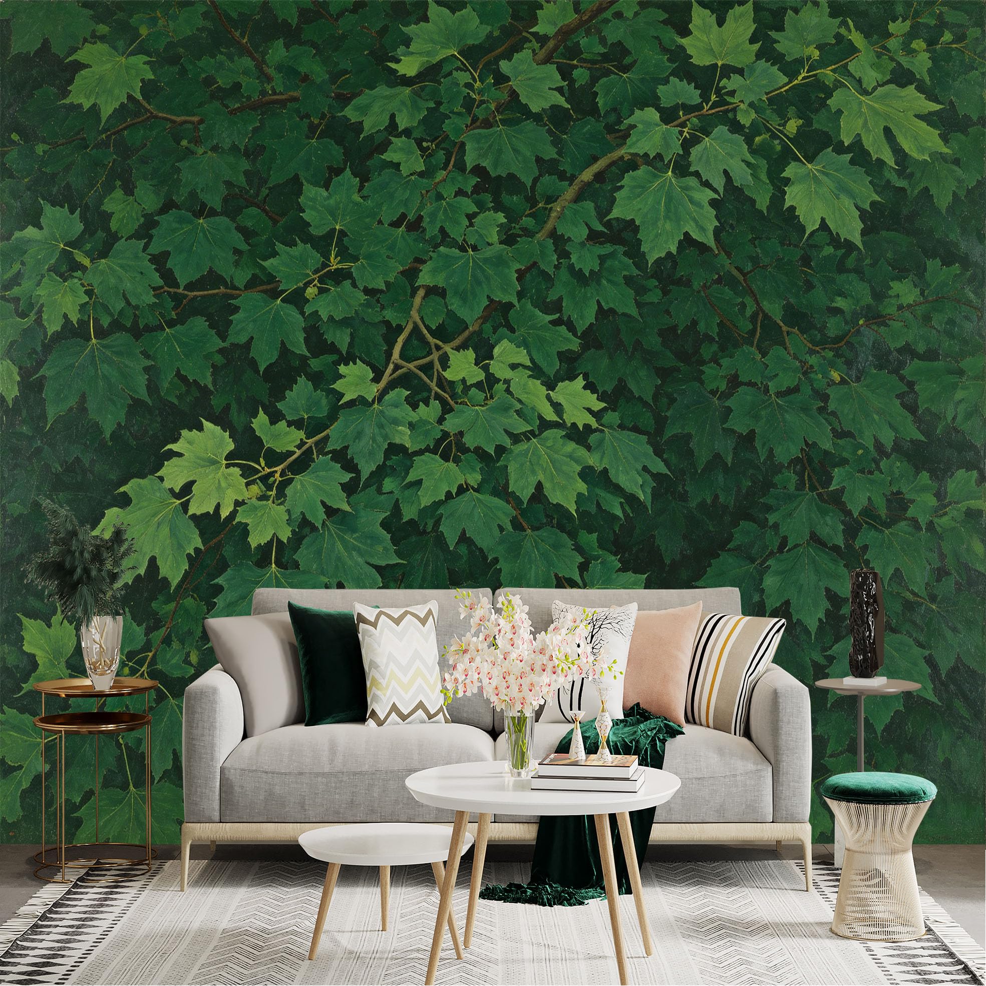 Lnzczhyre Dbh260521421 Custom Size Wall Sticker Mural， Dense Maple Leaves， Lush Forest Canopy， Botanical Nature View， For Wall Decoration， Peelandstick Wall Decals.