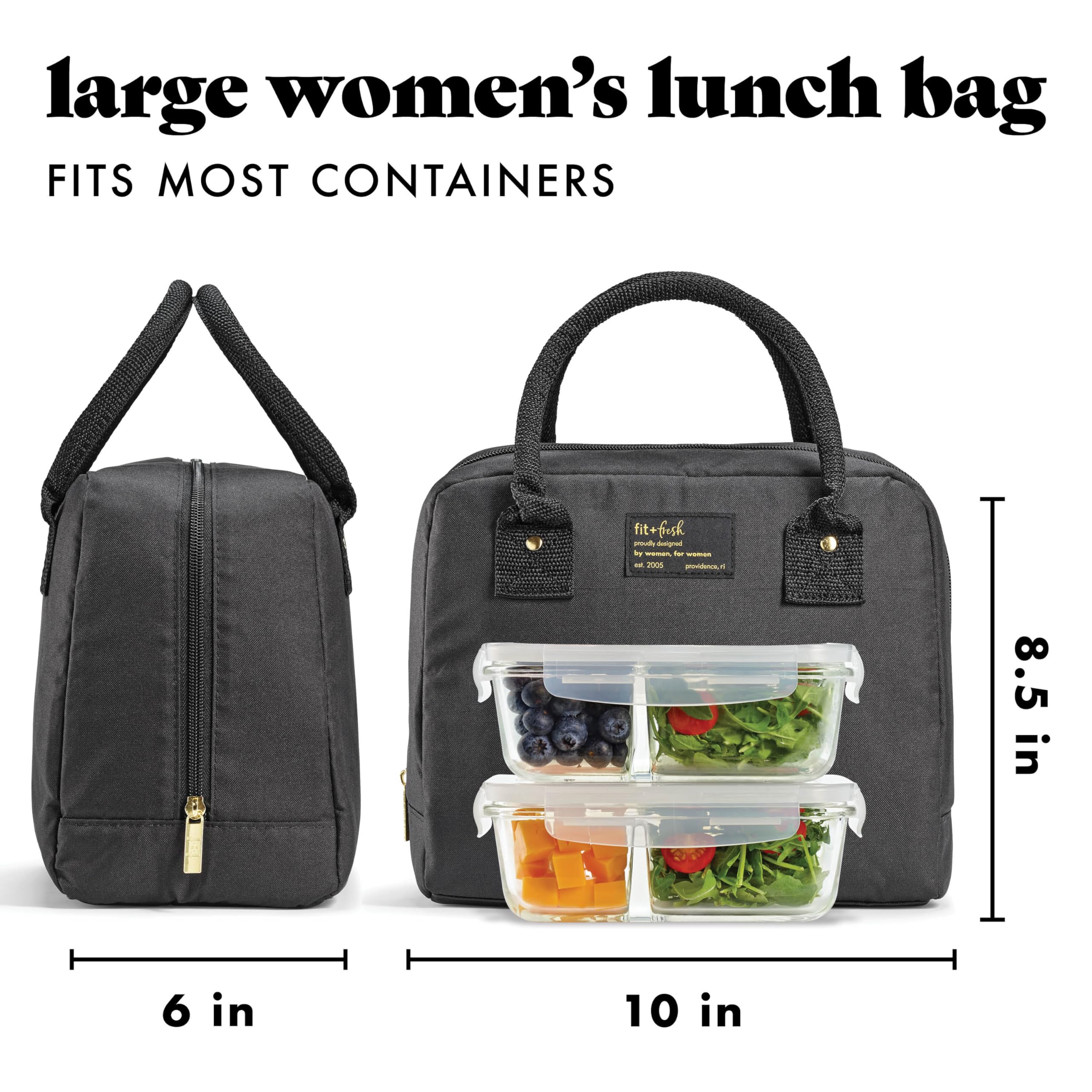 Borsa Termica Per Pranzo Donna Fit&Fresh | Grande, A Prova Di Perdite | Include 2 Contenitori E Tasche Portabottiglie | Isolata Per Lavoro, Picnic E Viaggi