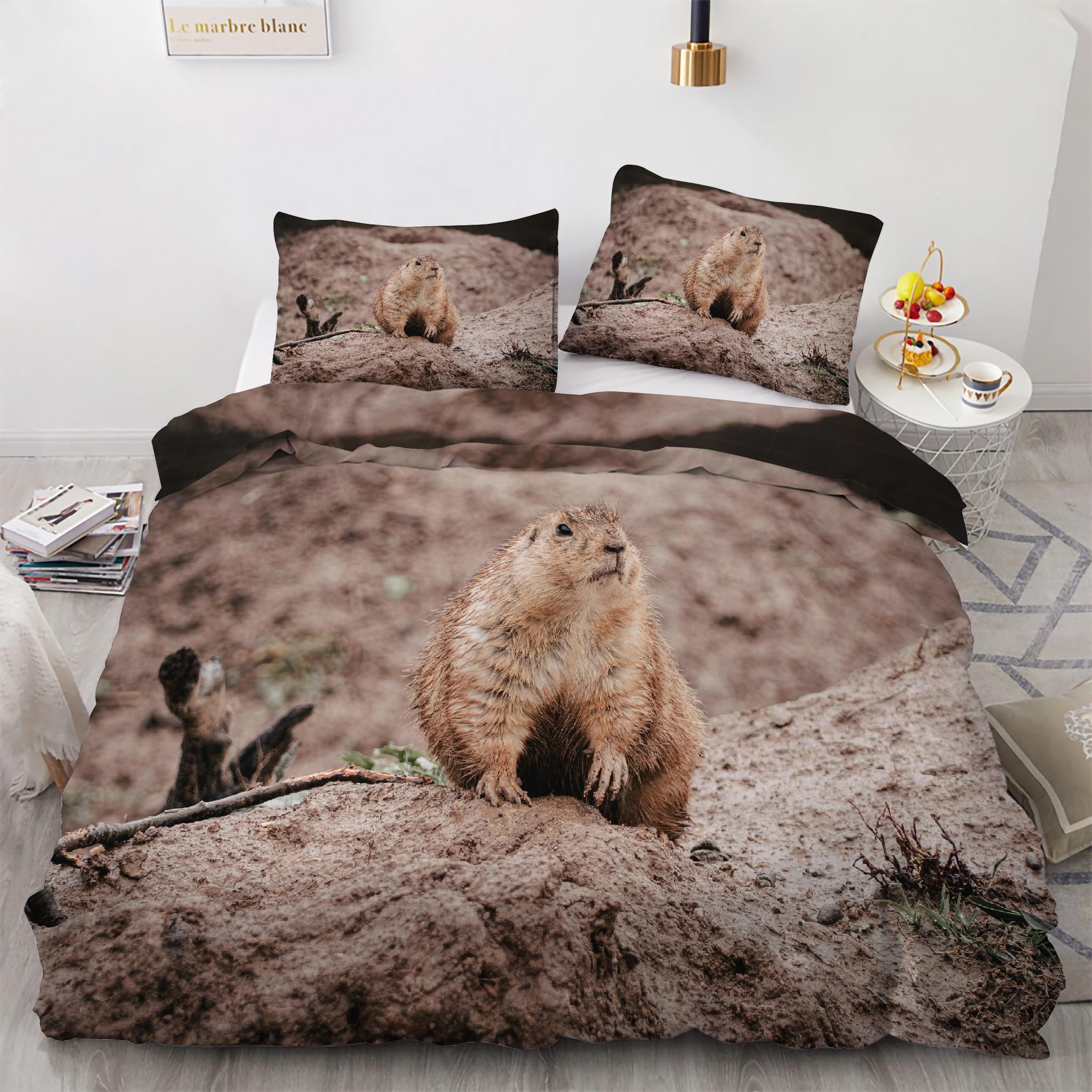 Parure de lit 90x190 animal avec housse de couette chien de prairie en microfibre