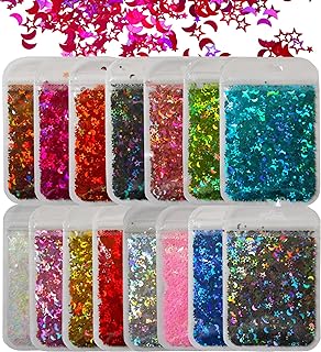 LoveOurHome 15 Colors Holographic Chunky Glitter Flakes Star Moon Shaped Glitters Confetti Sequins Stickers Resin Accesori...