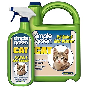 Cat Stain & Odor Remover - Enzyme Cleaner for Cat Urine, Feces, Blood, Vomit (32 oz Sprayer & 1 gallon Refill)