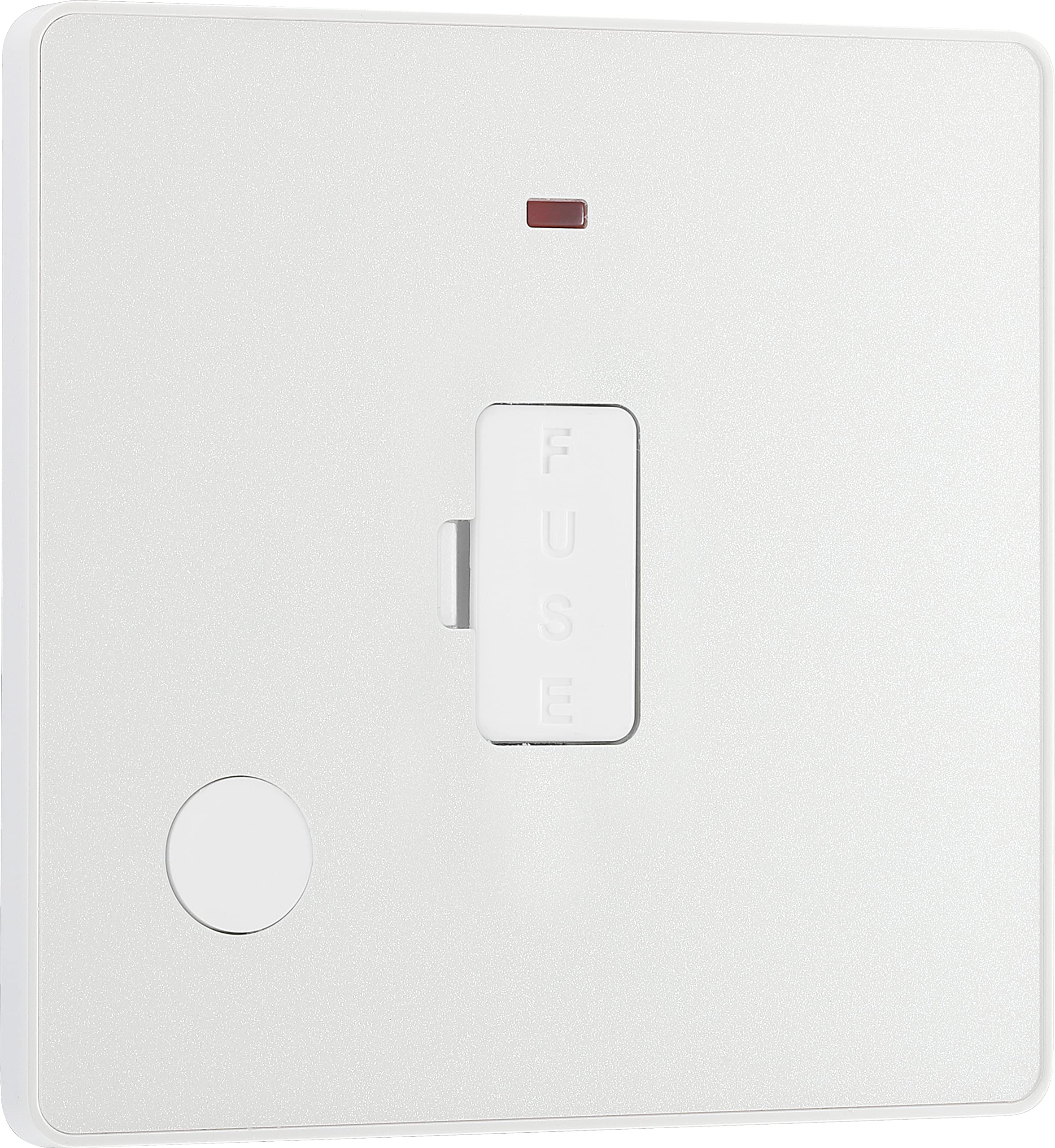 British General Pearlescent White Bg Electrical Unswitched Fused Connection Unit With Led Power Indicator And Flex Outlet, Fused Spur Fcu, Double Pole, Screwless Front Plate, Round Edges, Evolve, 13A, Pcdcl54w