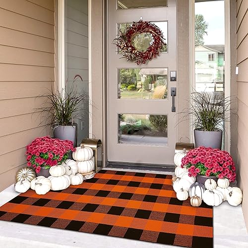 Miniatura 175 de IOHOUZE - Tapete a cuadros estilo búfalo de 5 x 8 pies para interiores y exteriores, lavable, para sala, tapete de bienvenida primavera-verano