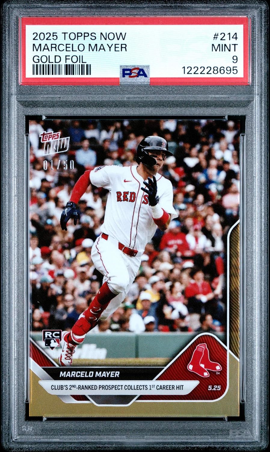 Graded 2025 Topps Now Marcelo Mayer #214 Gold Foil /50 Rookie RC Baseball Card PSA 9 Mint