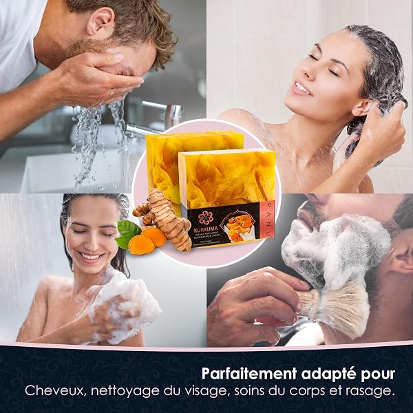 Panu Natural Savon Curcuma - Savon de douche végétalien pour tous les types de peau - Savon naturel comme gel douche solide et shampooing solide - Pain de douche naturel comme gel douche solide - 2