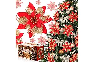 Shining Red and Gold Poinsettia Christmas Decorations