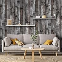 Vista 80 de Yun-aeon Natural Wood-Dark Grey Wood Contact Paper Peel and Stick Wallpaper 17.3"x 80"Self Adhesive Removable Vintage Faux Wood Wall Paper Plank