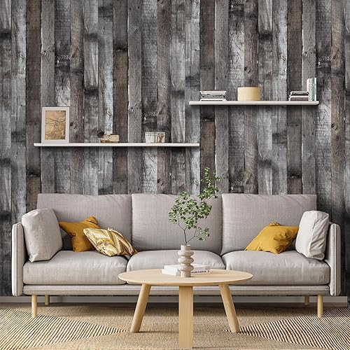 Miniatura 80 de Yun-aeon Natural Wood-Dark Grey Wood Contact Paper Peel and Stick Wallpaper 17.3"x 80"Self Adhesive Removable Vintage Faux Wood Wall Paper Plank