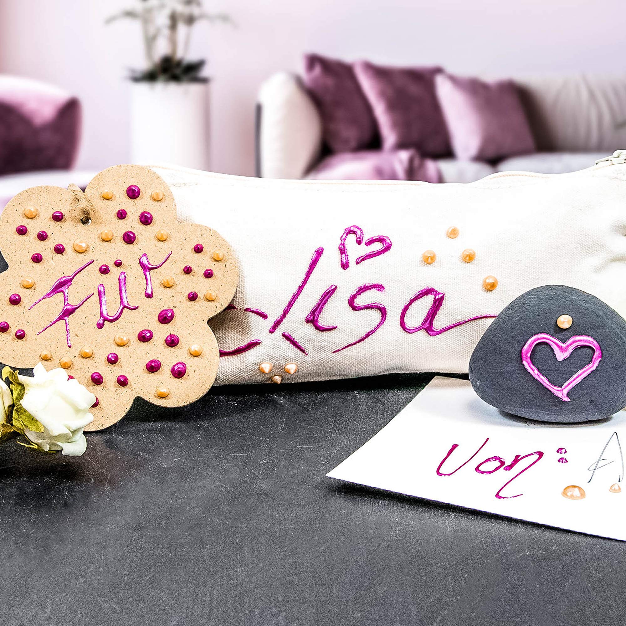 Viva Decor Perlen Pen 20 x 28 ml (Profi Set) Waschmaschinenfeste, formstabile Stoffmalfarbe für Linien & Punkte. 3D Liner Pearl Pen Textilstifte T-Shirt Marker Perlenstift Stofffarbe