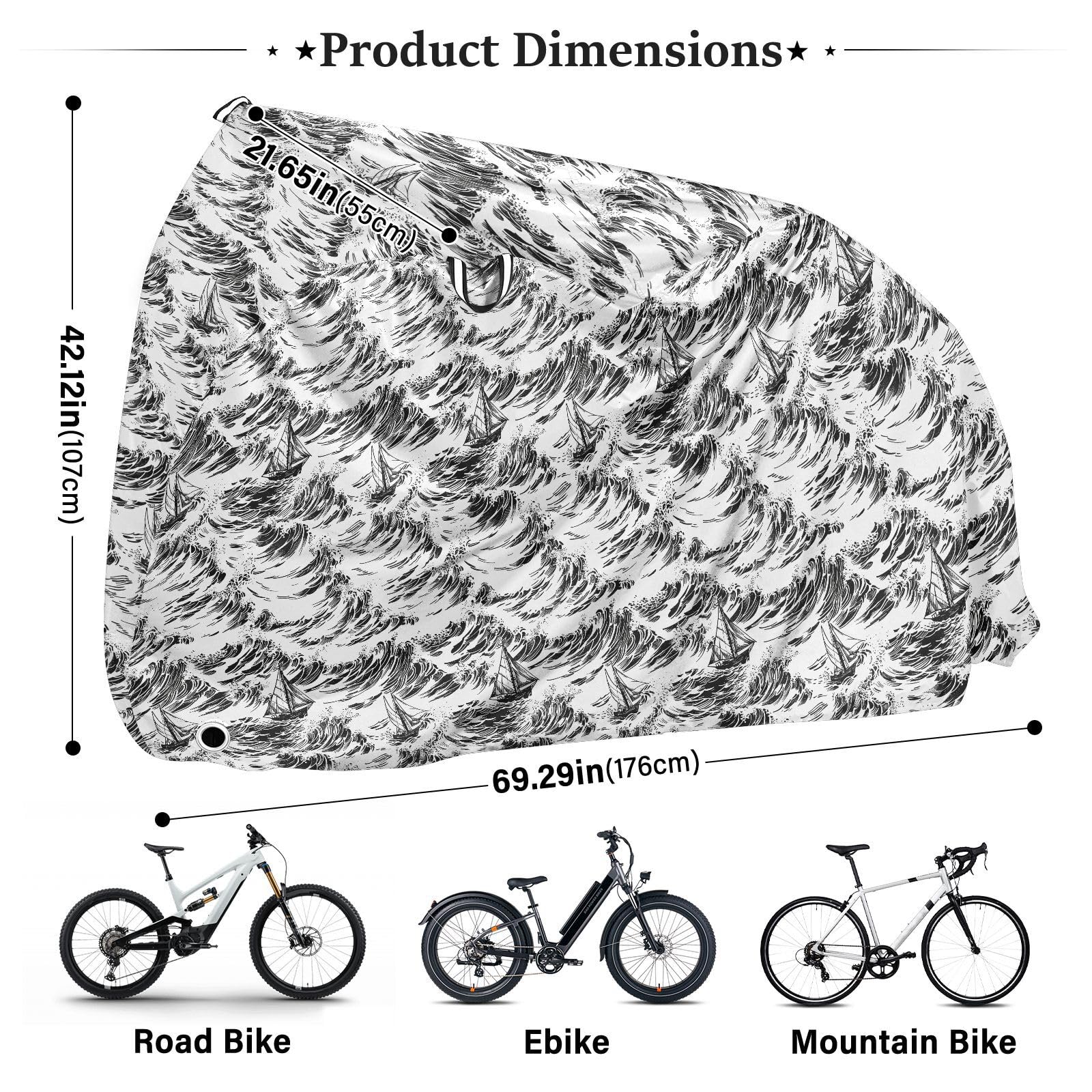Boats Waves, schwarze und weiße Fahrradabdeckungen, wasserdicht, für Outdoor-Heimtrainer
