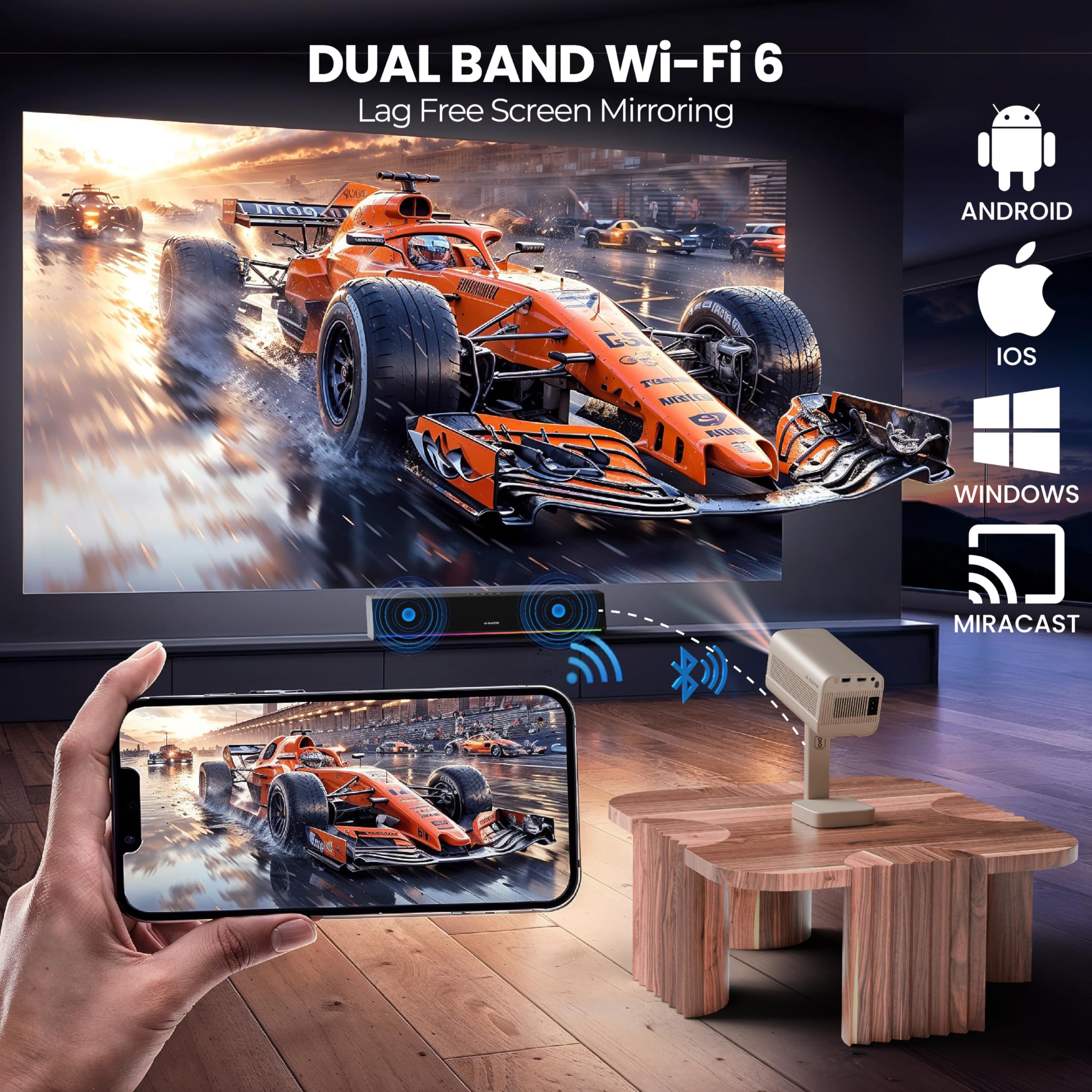 E GATE Atom 4X+ Fully Automatic Projector 4k Ultra HD | Whale TV+ Live TV on Android | Brightest 400 ISO | Native 1080p, Netflix, Prime | USB-HDMI ARC+CEC | HDR+HLG | WiFi 6, BT, Egate mini Projectors 2