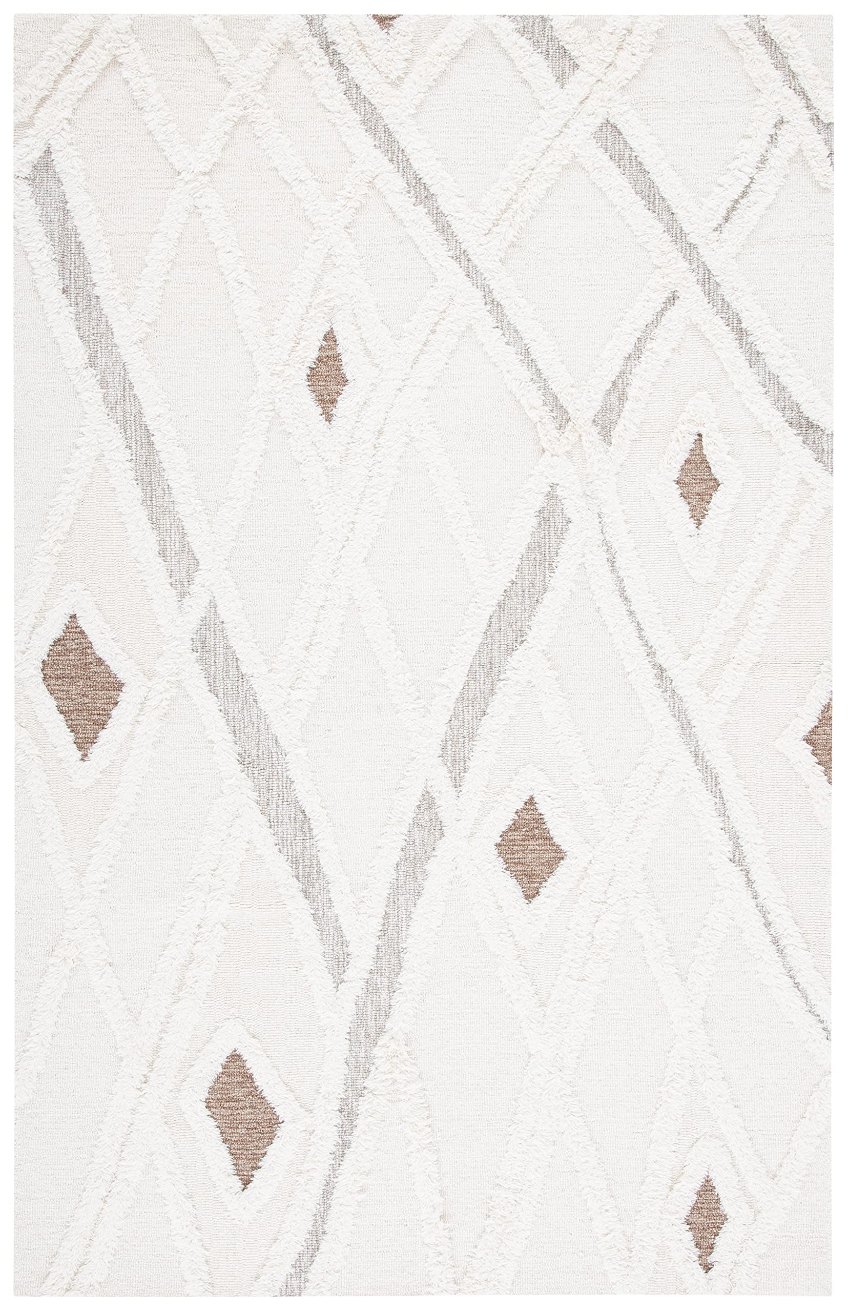 Tapis de salon boho ivoire et marron Casablanca poil court 61x91 cm