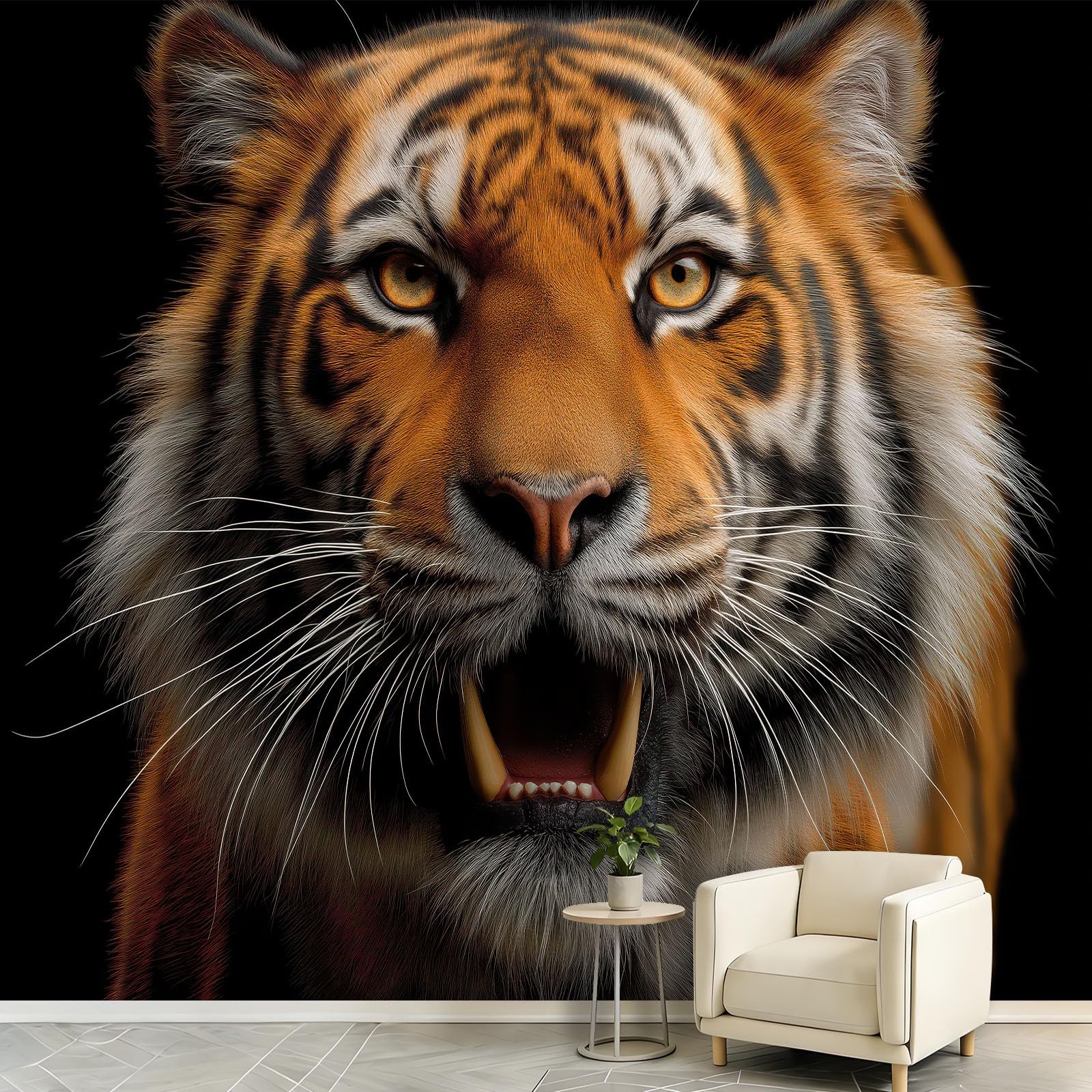 Générique Papier Peint Panoramique Intissé Portrait De Tigre 300 x 210 cm, Gros Plan Animal, Tableaux Muraux, Papier Peint Mural pour Salon, Chambre, Fond Décor TV