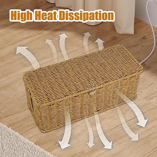 Miniatura 8 de Caja de organización de cables, caja organizadora de cables grande y extra grande, cubierta de cable de ratán hecha a mano con 4 ranuras abiertas,