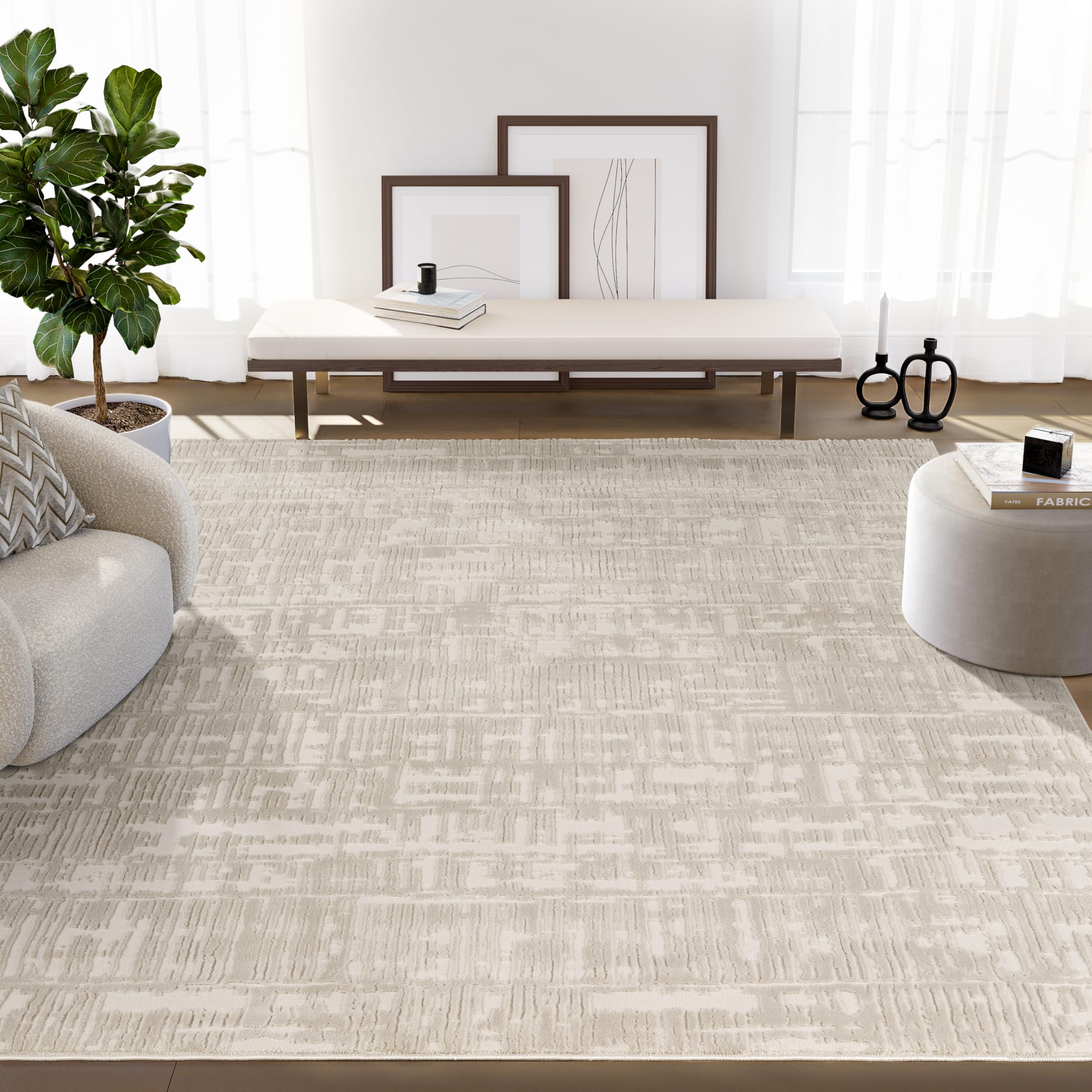 Abani Cream Grid Textured 7.5x10