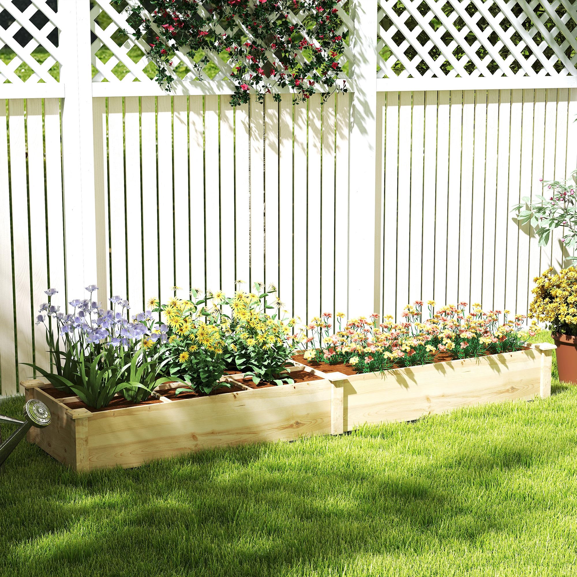 Outsunny Letto Rialzato per Orto e Giardino, Cassone per Orto con Divisorio Interno e Fondo Aperto, 237x60x25cm, Legno Naturale