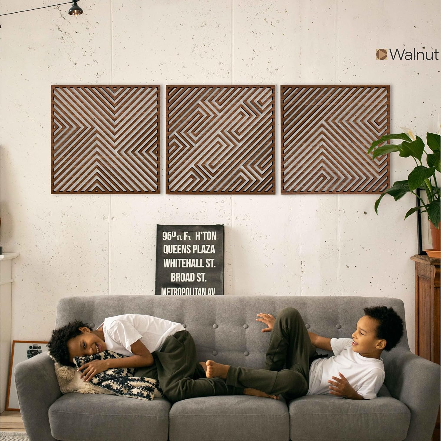 Abstract Wooden Wall Art Modern, Geometric Wood Wall Decor Living Room, Set of 3 Large Wood Wall Art, Aesthetic 3D Illusion Wood Wall Panels