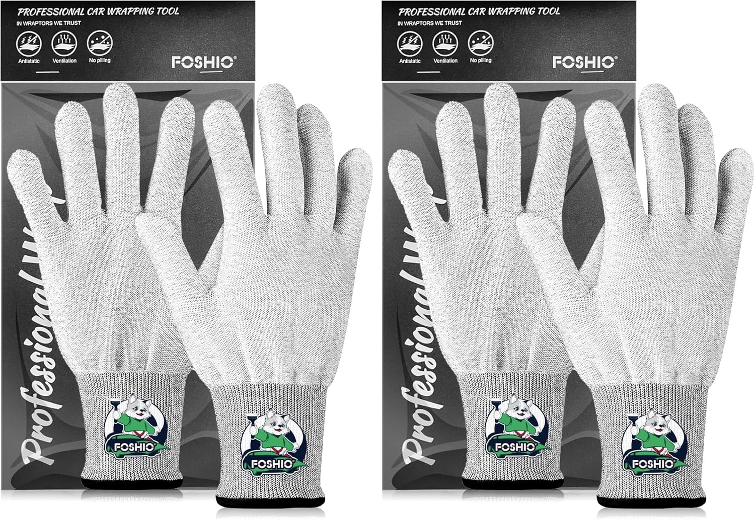 FOSHIO Grey Vinyl Wrap Gloves, Professional Carbon Fiber Anti-Static Tint Gloves, Dust-Free Wrap Glove for Wrapping Vinyl