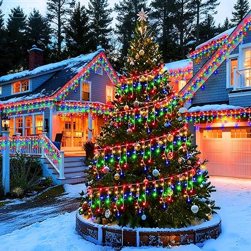 Vista 61 de KNONEW 164 pies 1600 luces LED de Navidad decoración al aire libre, temporizador blanco, 8 modos de luces colgantes con 320 gotas, enchufe en Blanco