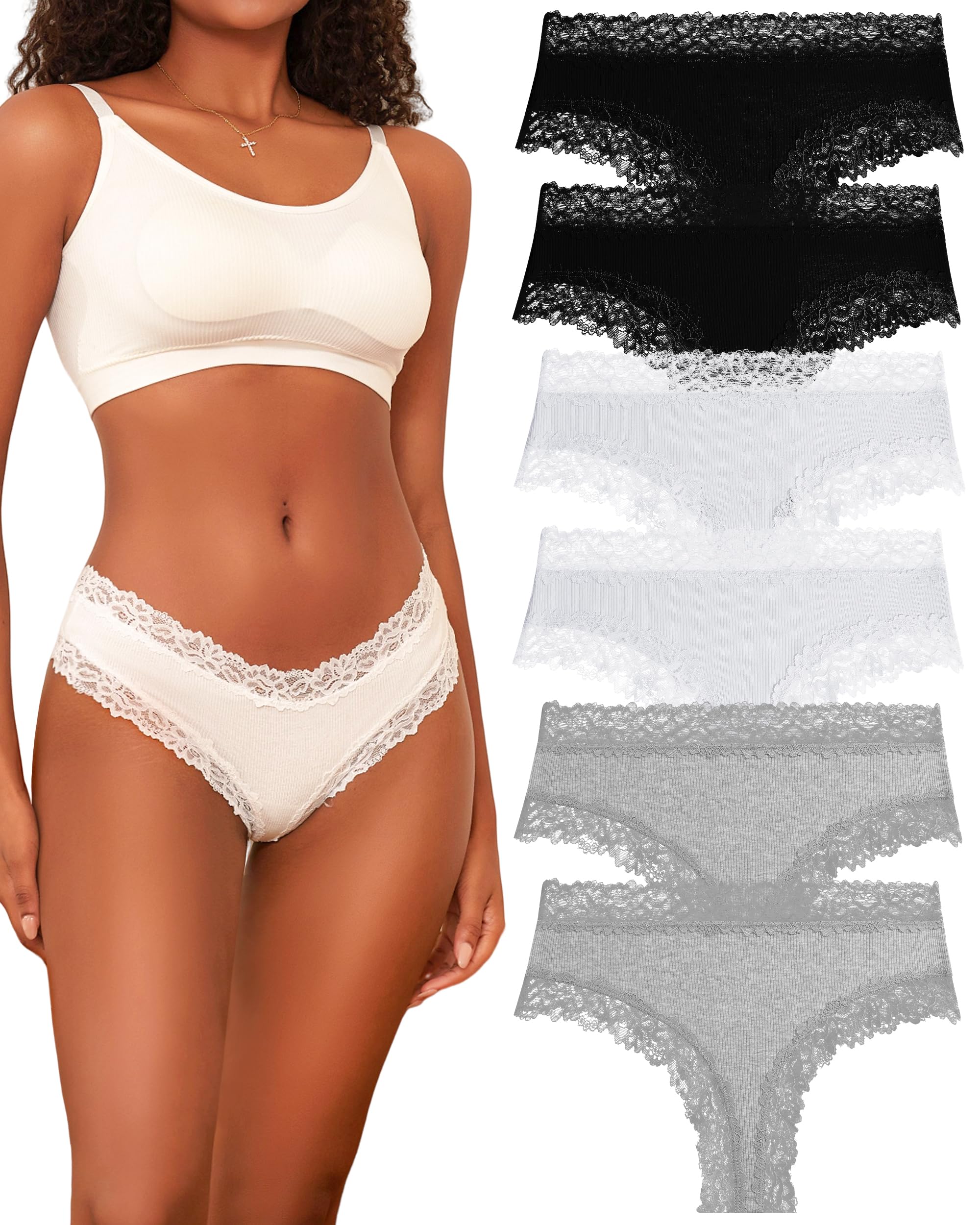 BeReady Mutande Brasiliana Donna Cotone Slip Donna Pizzo Set Mutandine Donna a Vita Bassa Intimo Donna Seducente Culotte Donna Cotone Underwear Pacco da 6