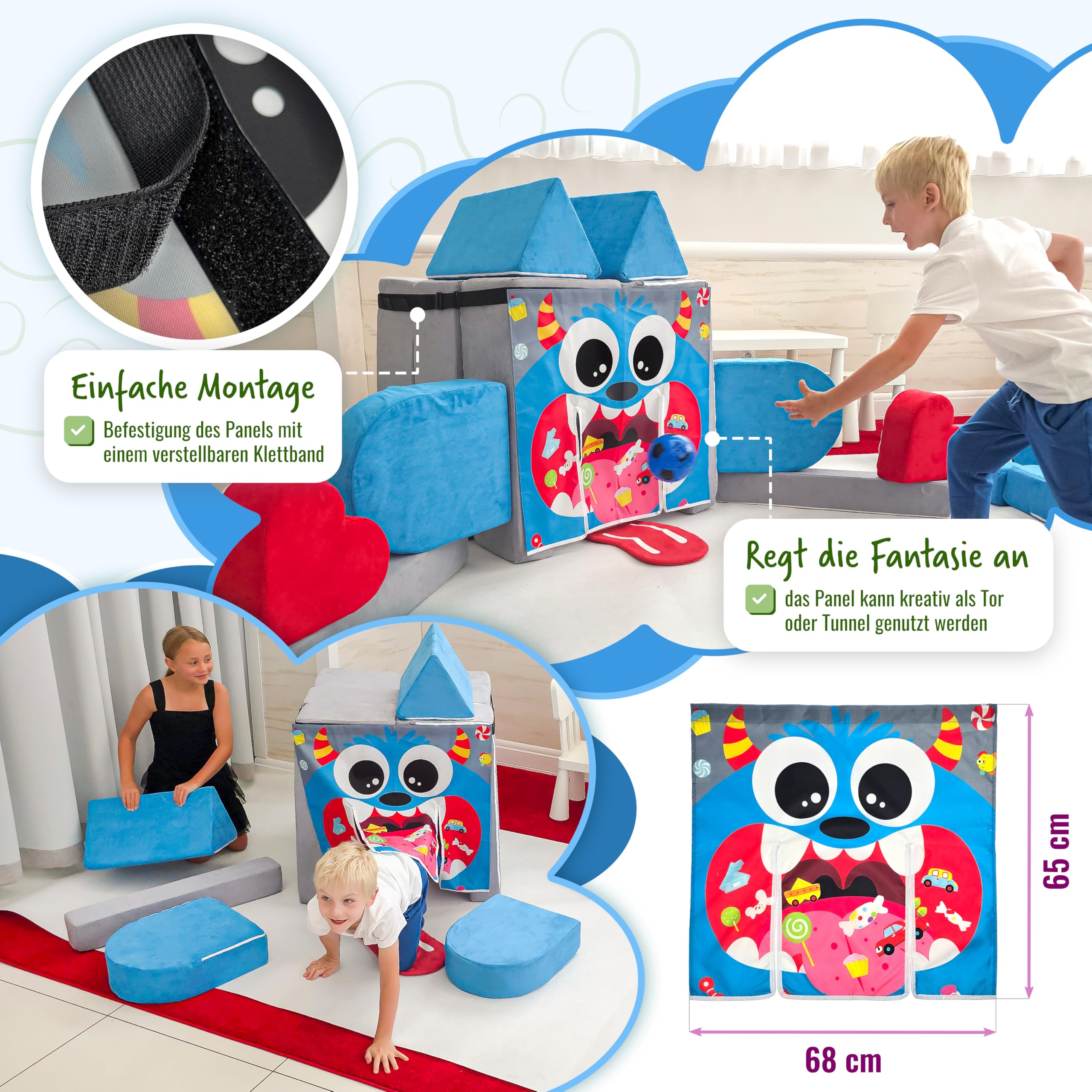 HAPPS Spielsofa – modulares Kindersofa & Kuschelecke – 18 Teile, 12 cm Polsterdicke – waschbare Bezüge & verdeckte Reißverschlüsse – Spielcouch zum Bauen, fördert Kreativität
