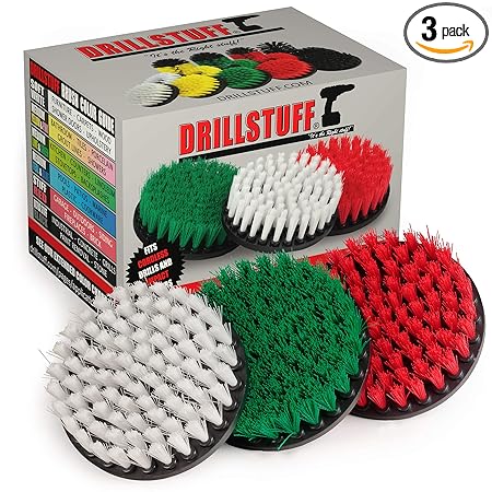 3 Piece Soft, Medium and Stiff Power Scrubbing Brush Drill Attachment for Cleaning Showers, Tubs, Bathrooms, Tile, Grout, Carpet, Tires, Boats by DrillStuff