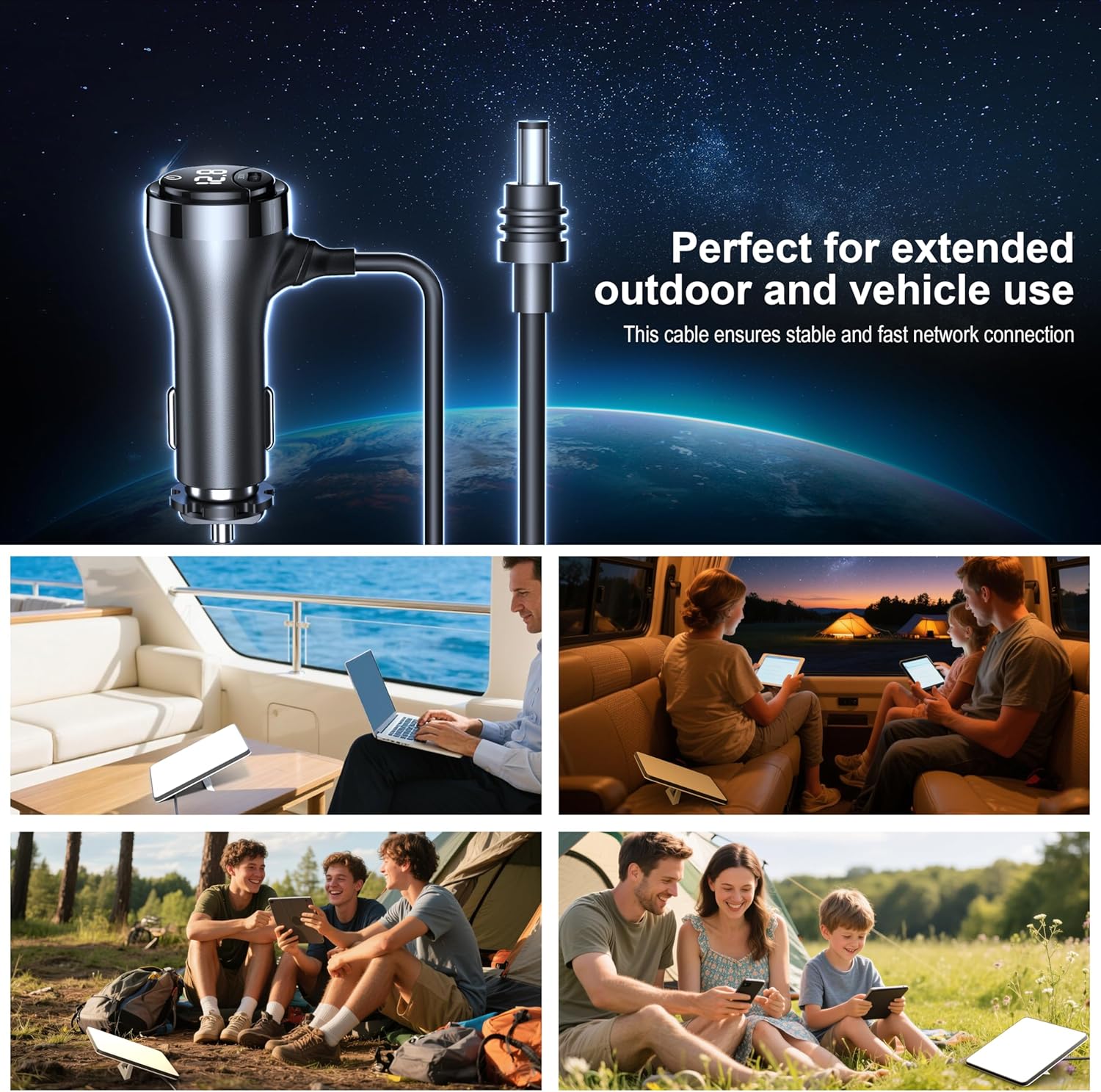 Starlink Mini DC Cable with Switch，Starlink Mini Accessories 16AWG Waterproof Car Charger DC Power Cables+ Cigarette Lighter Adapter 12V-48V Digital Display USB C PD 30W Ports for Trucks and Cars,10FT