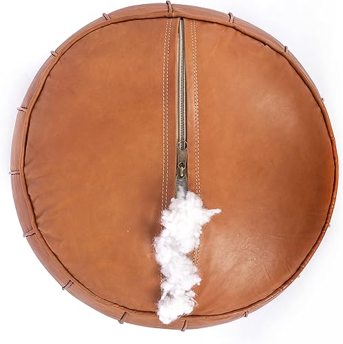 Miniatura 2 de Marrakesh Gallery Puf redondo de cuero genuino  Taburete otomano marroquí, reposapiés, puf, silla de piso, sala de estar, dormitorio, habitación de