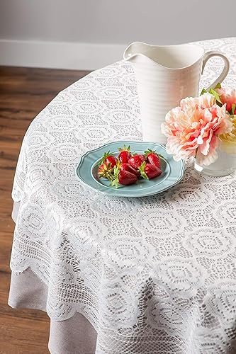 Miniatura 3 de DII Home Essentials 100% poliéster, lavable a máquina, Shabby Chic, mantel vintage o superposición de 63 pulgadas, redondo, encaje floral