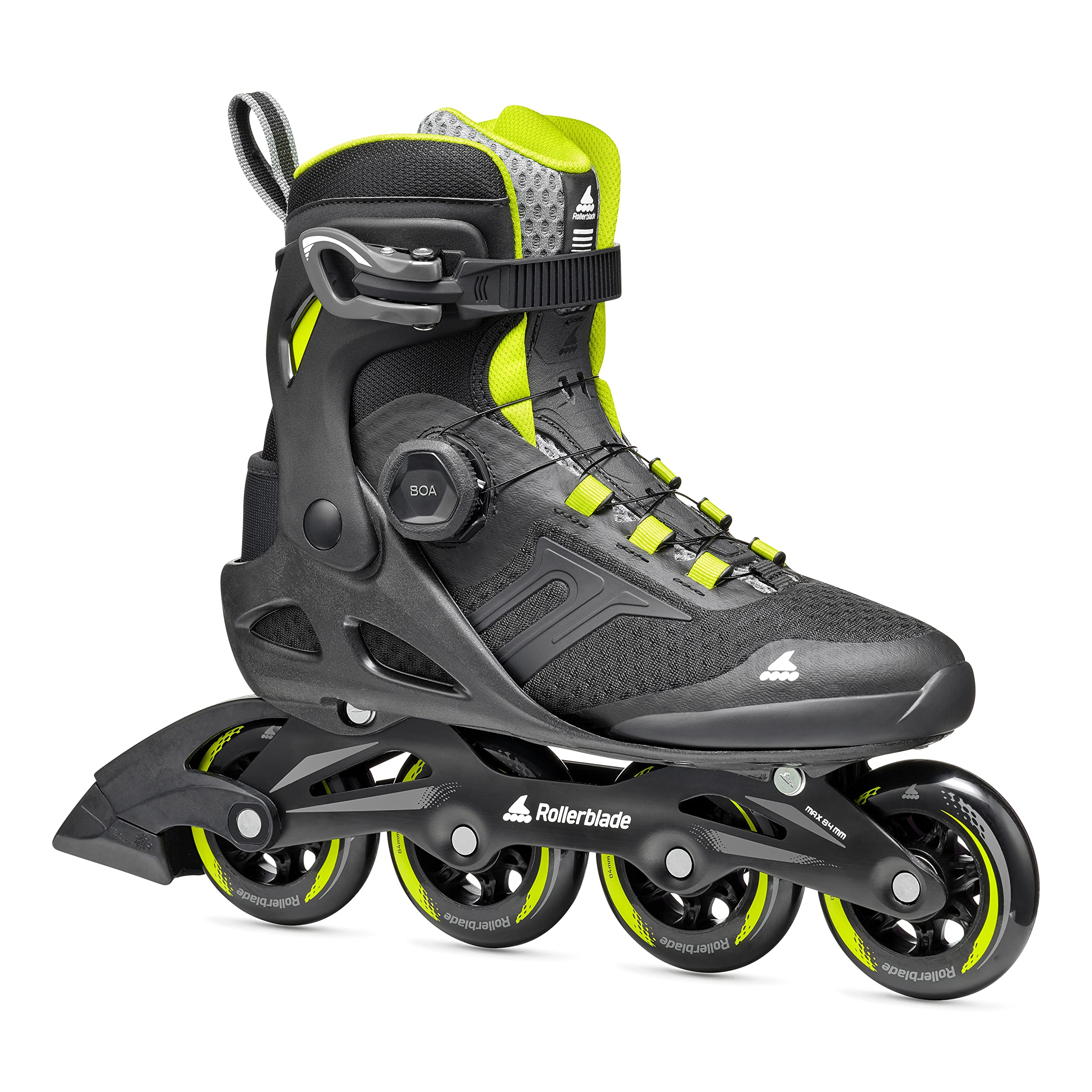 Rollerblade Macroblade 84 BOA, Adult Fitness Inline Skate, Black & Lime, Performance Inline Skates
