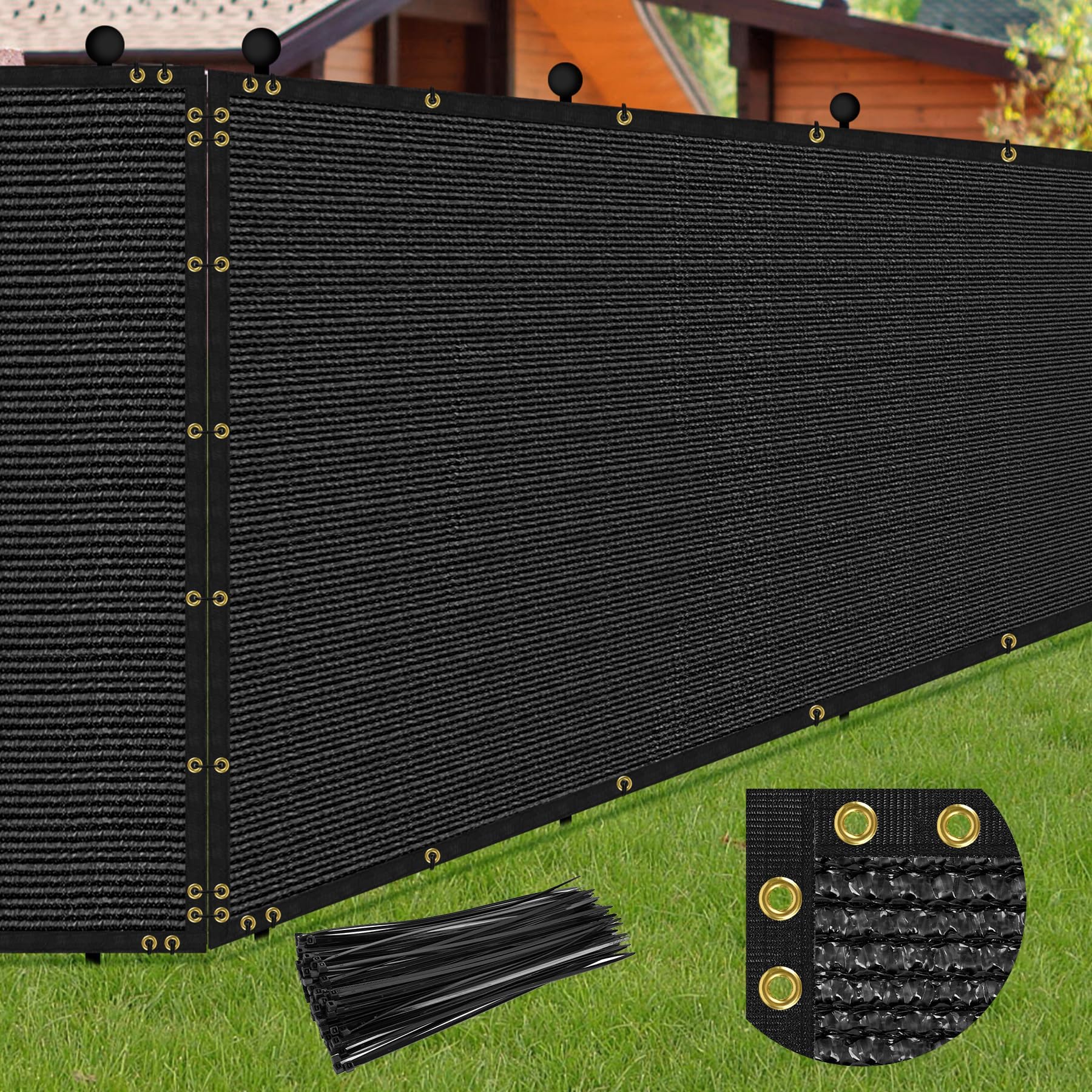 4 x 50FT Privacy Screen Fence Black Heavy Duty Mesh Fencing Shade Net Cover with Reinforced Bindings 100 Straps for Outdoor Chain Link Fence Patio Wall Garden Backyard, Black