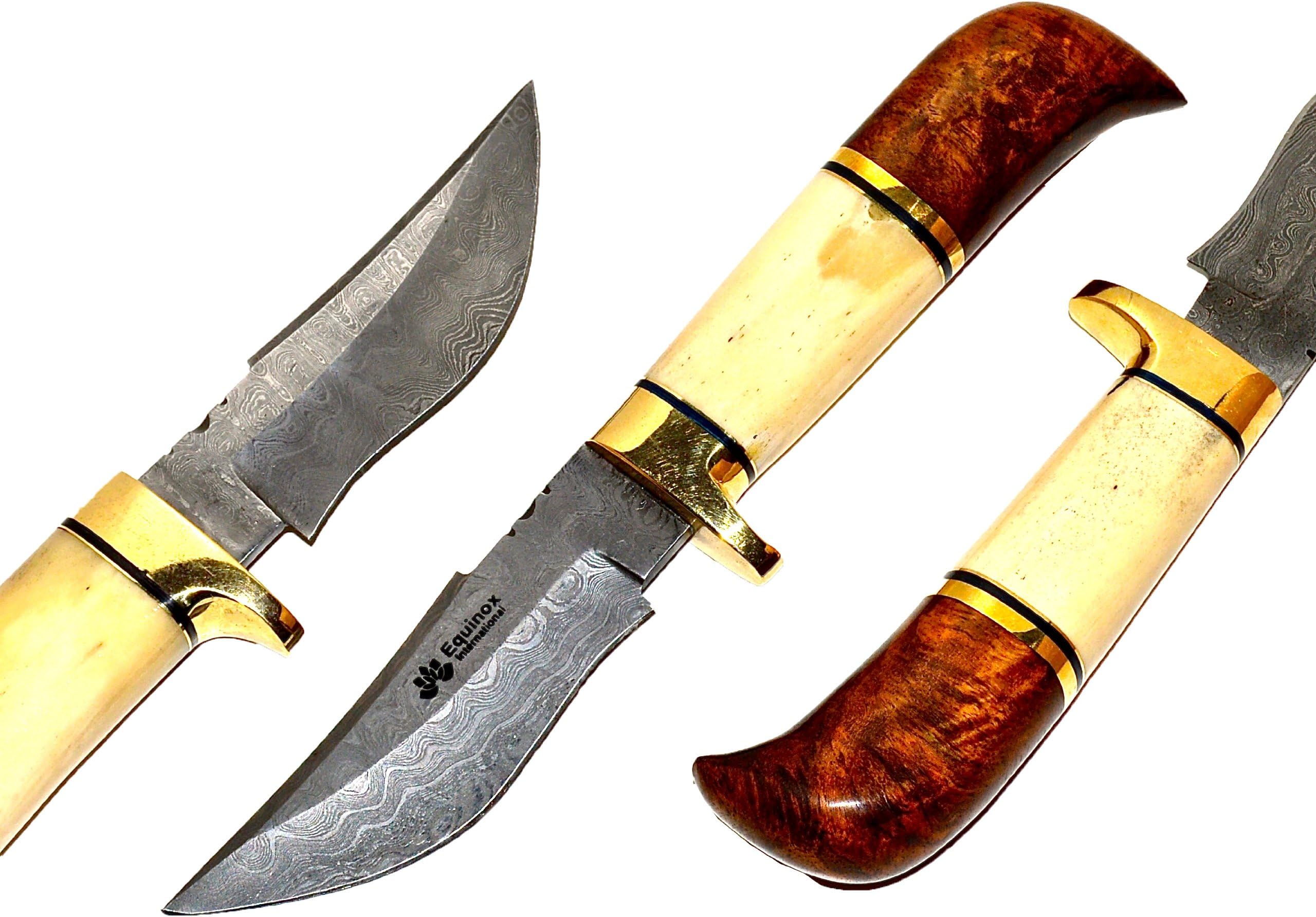 Custom Handmade Damascus Hunting Knife - Equinox International Collection - Super Sharp Japanese Damascus Steel Crafted 8 Layers Blade - 10" Overall Length - Luxurious Camel Bone with Honduran Mahogany Wood with Gold Bolster - Must Have for any Avid Hunter/Survivalist - FREE Special Leather Sheath for LIMITED TIME ONLY! or!