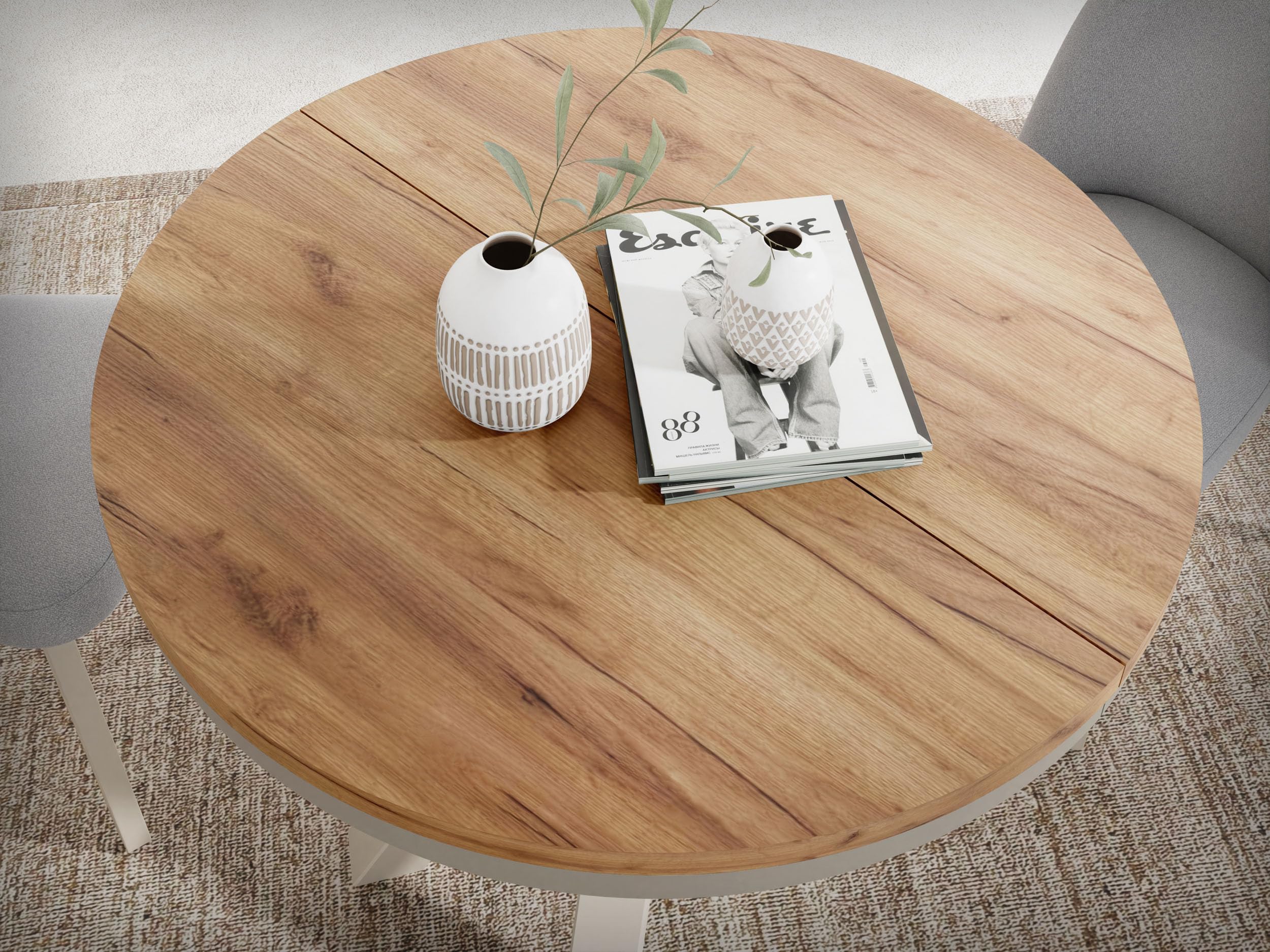 WFL GROUP Table à Manger Ronde Extensible Style Loft - Table Industrielle avec Pieds Métalliques Gris-Beige Cachemire - Table Gain De Place pour Salon - Chêne Craft Or - 120 à 200 Cm