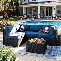 SUNLEI 5-Piece Black Rattan Patio Sectional Sofa Set with Washable Cushions & Tea Table - All-Weather Modular Outdoor Furniture