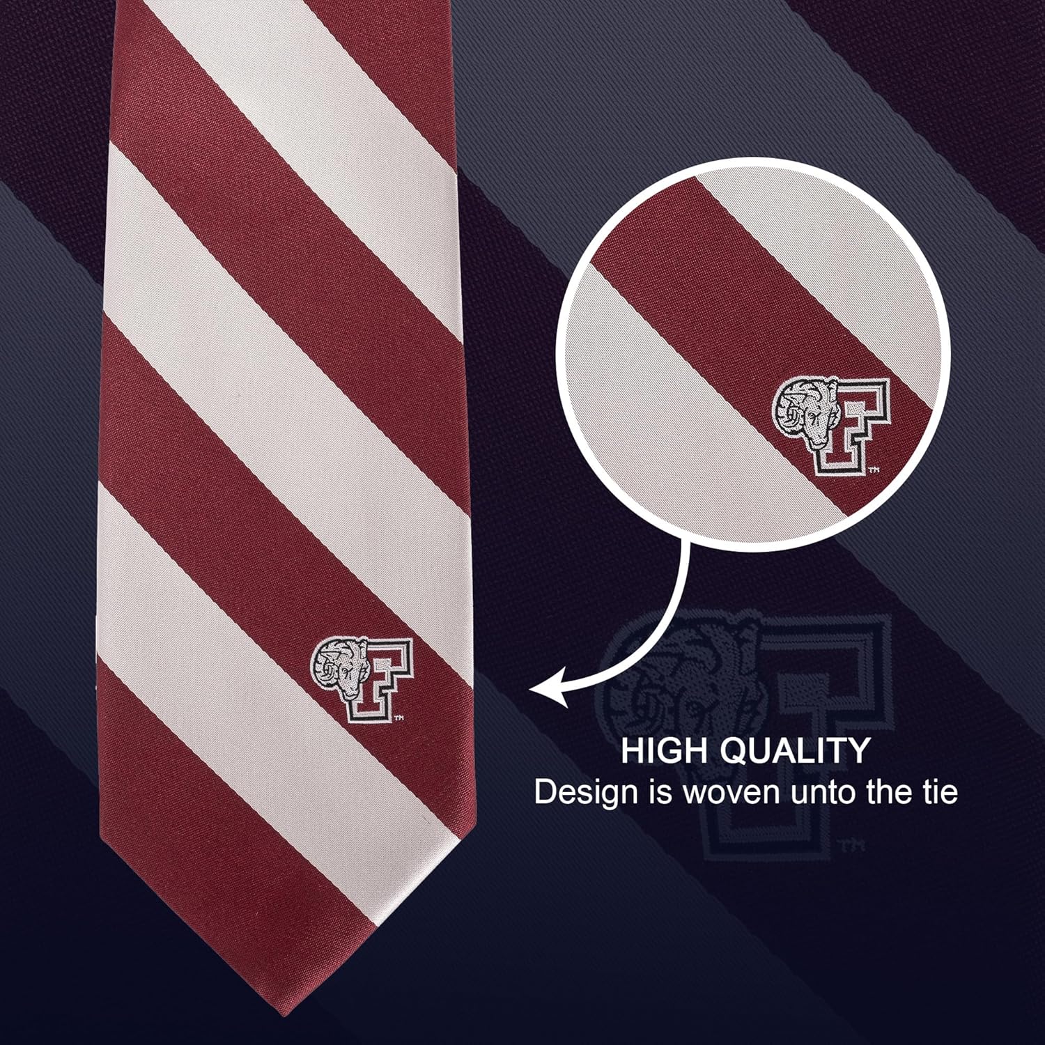 Desert Cactus Fordham University Neck Tie FU Rams 100% Polyester Necktie with Logo, Officially Licensed (Style A) - Image 2