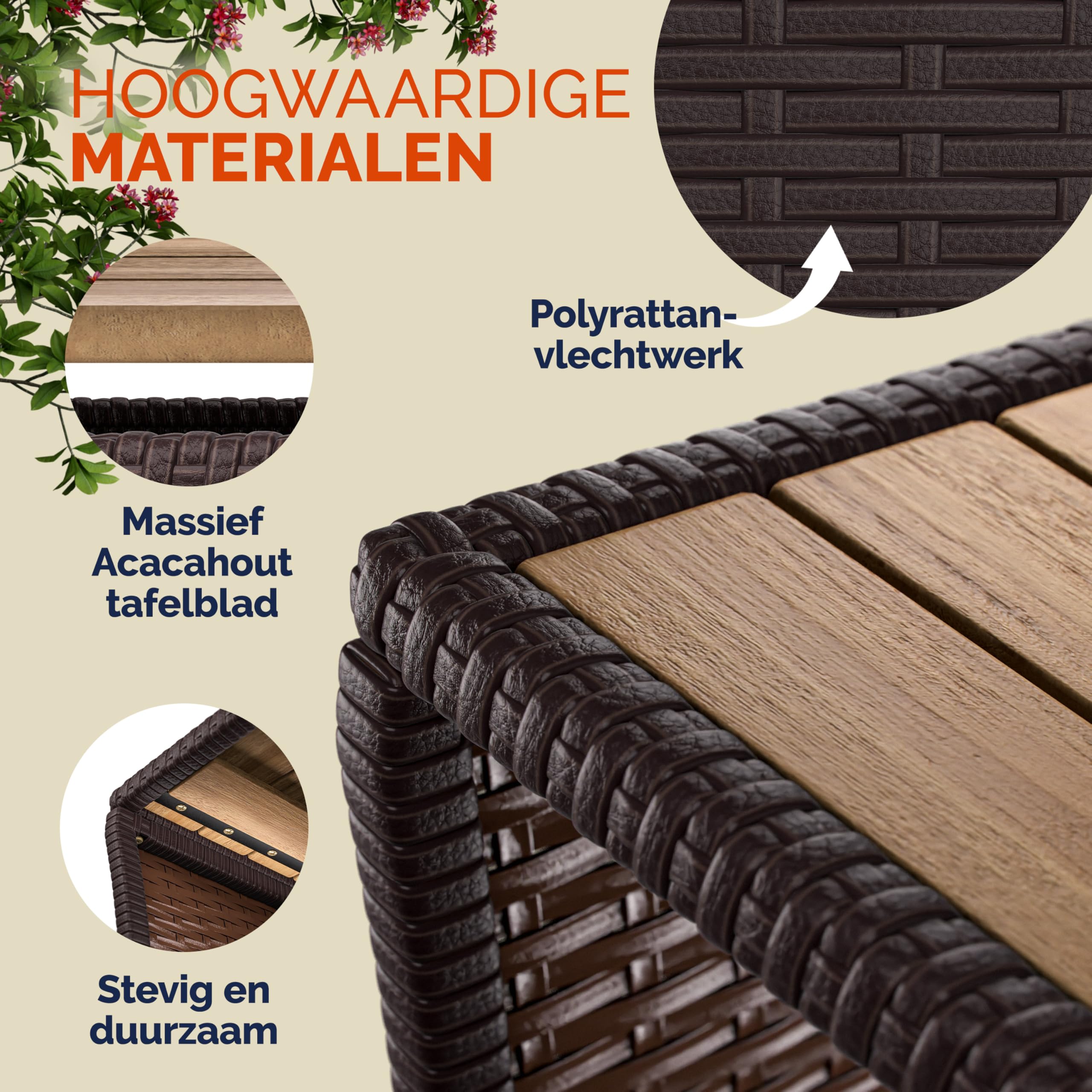 Casaria® Beistelltisch Braun Wetterfest Klein Holz Polyrattan Akazie 45x45x40cm 80kg Belastbarkeit Outdoor Tisch Gartentisch Balkontisch Gartenmöbel