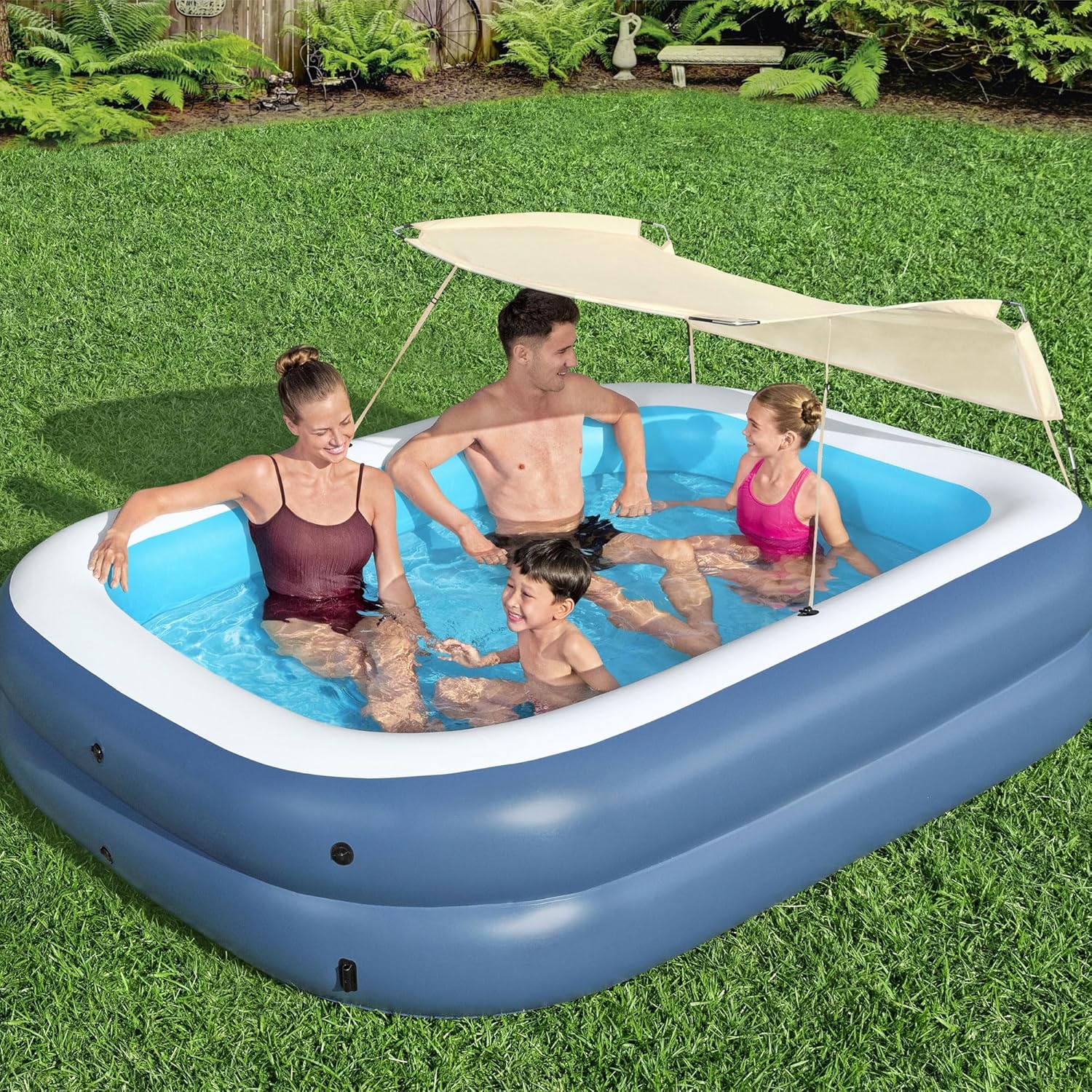 H2OGO! 8 Foot 4 Inch x 70 Inch Summer Bliss Shaded Inflatable Family Pool for Kids Ages 6 Above