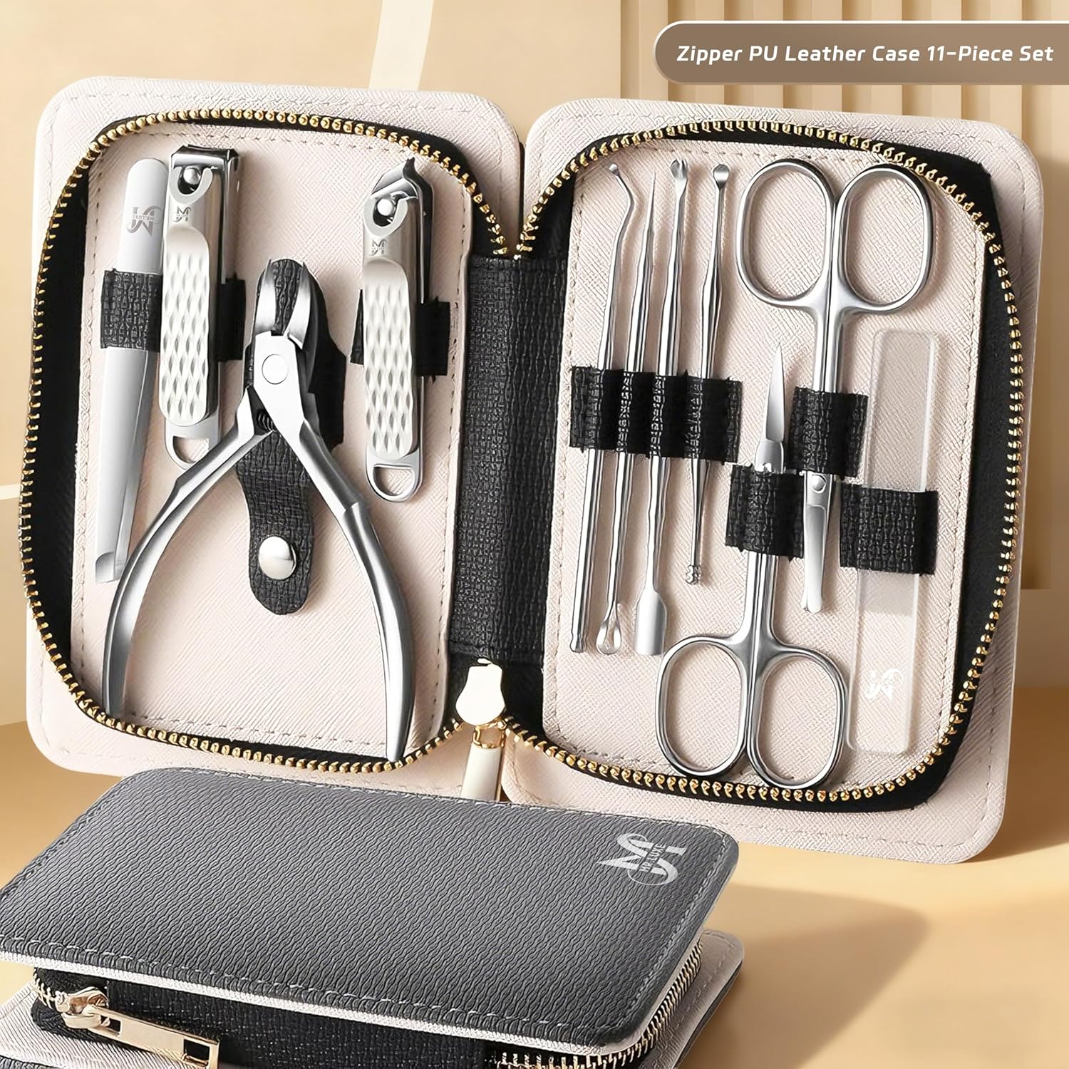 11PCS Manicure Set – Professional 11-in-1 Manicure Pedicure Kit, Premium Stainless Steel Nail Clippers and Grooming Tools with Portable Textured Travel Case, Luxury Gift Set for Woman& Man.
