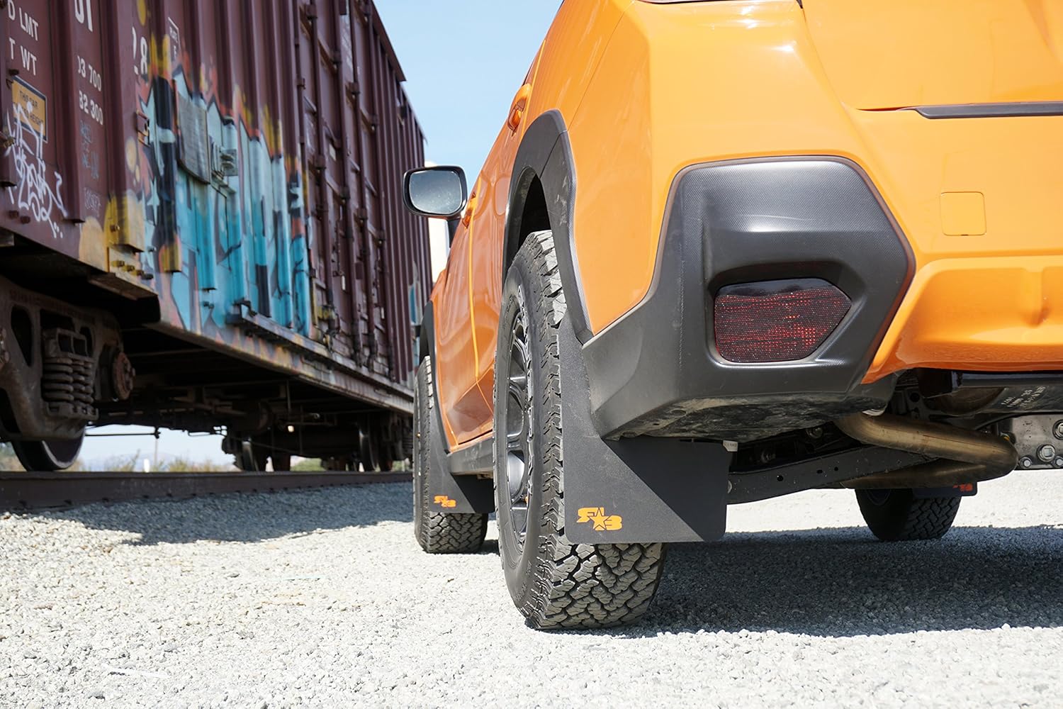 RokBlokz Mud Flaps Compatible with Subaru Crosstrek 2018-2023 - Multiple Colors Available - Mud Guards are Custom Cut and Fit - Includes All Mounting Hardware (Black with Orange Logo)