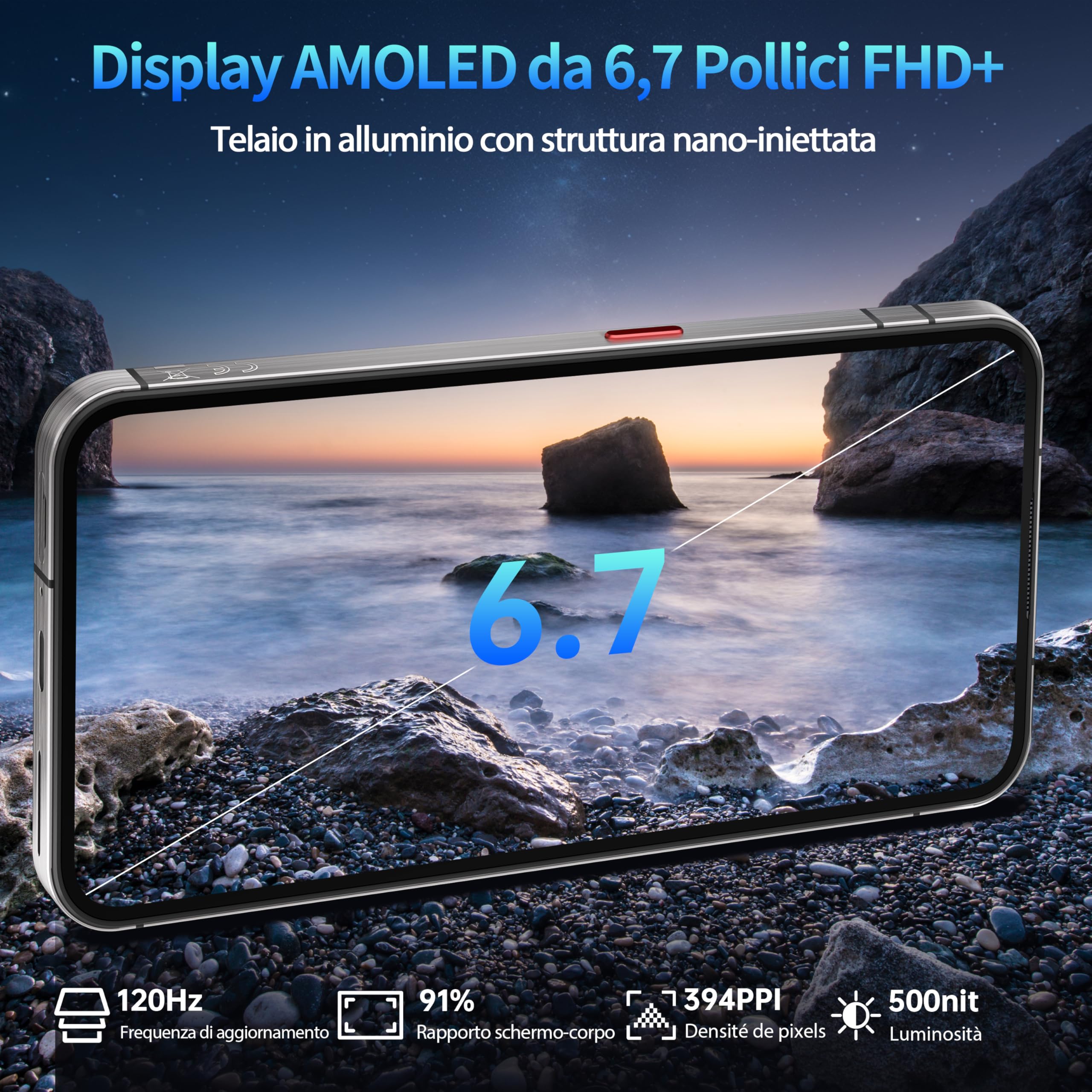 OUKITEL WP200 PRO 5G Rugged Smartphone Android 15-72GB RAM +1TB ROM, 6.7" FHD+ Amoled 120Hz, 108MP+32MP, 8800mAh, Cellulari e Smartphone Con Cuffie/Smartwatch Staccabili, NFC/Fingerprint/GPS, Nero